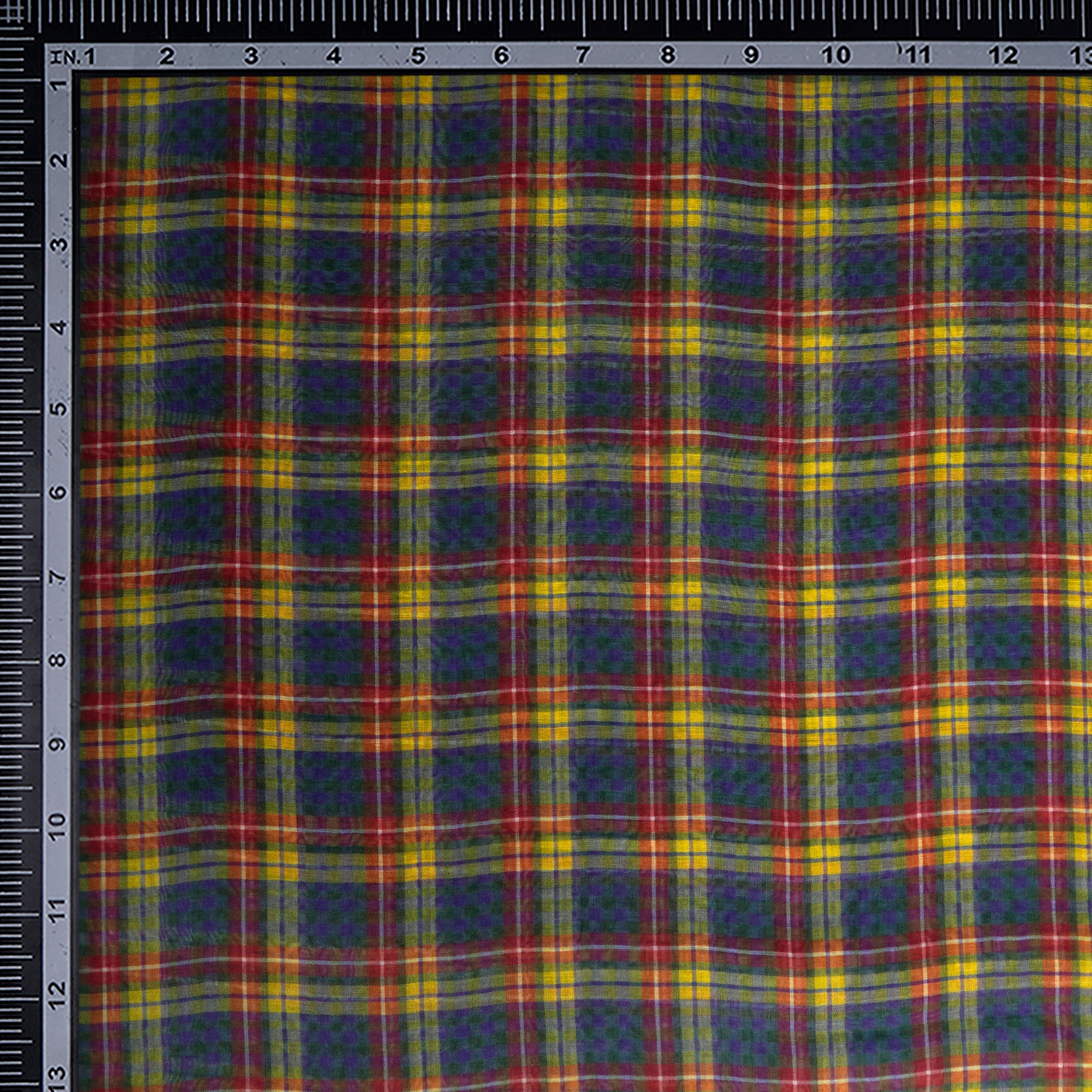 (Pre-Cut 4.00Mtr)Multi Color Check Pattern Digital Print Fine Mul Chanderi Fabricprecuts&&2063