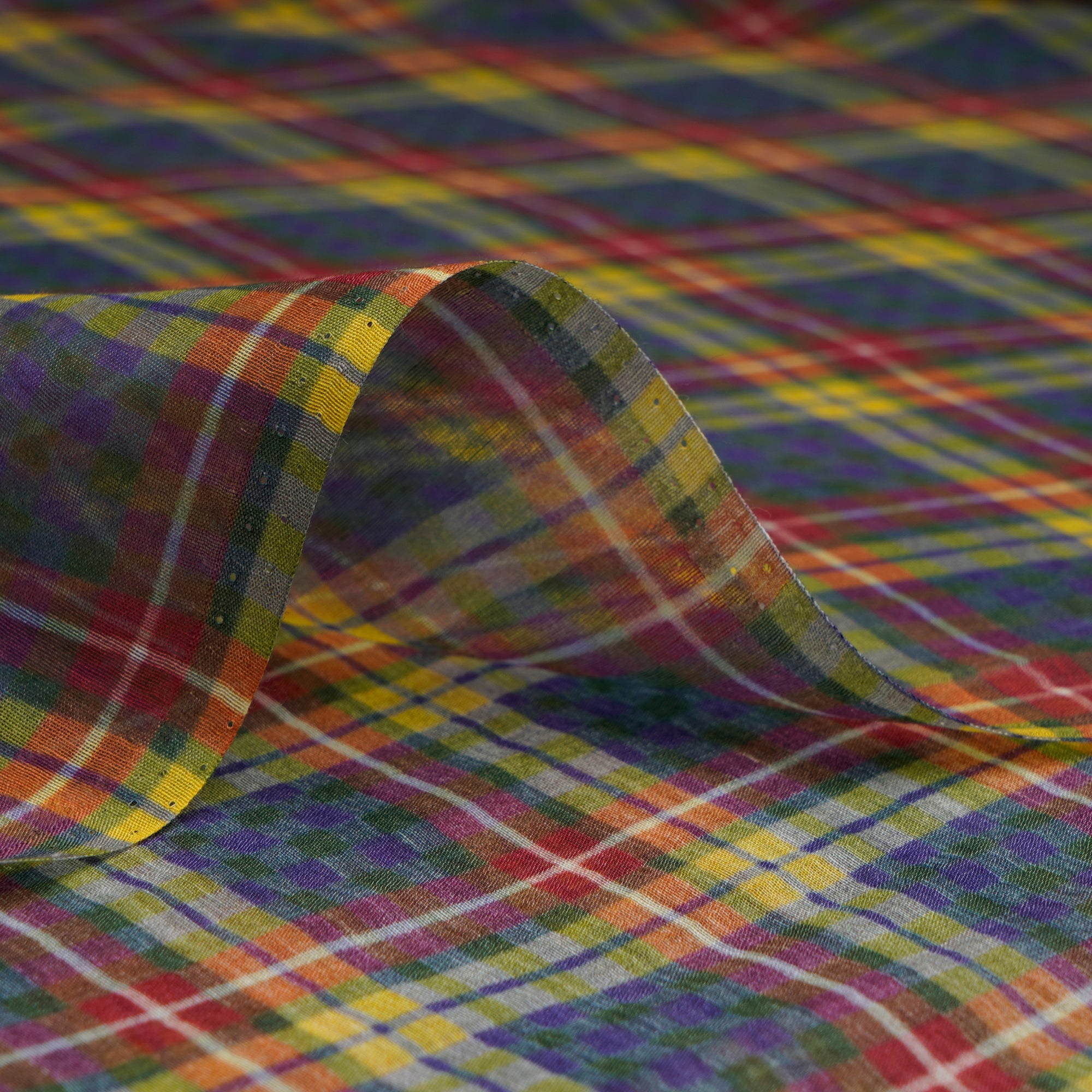 (Pre-Cut 4.00Mtr)Multi Color Check Pattern Digital Print Fine Mul Chanderi Fabricprecuts&&2063