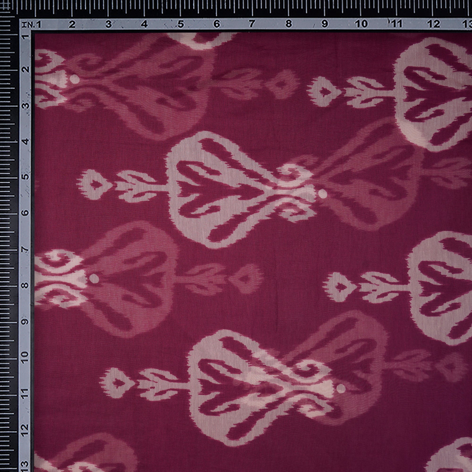 (Pre-Cut 2.60Mtr)Wine Ikat Pattern Digital Print Chanderi Fabric