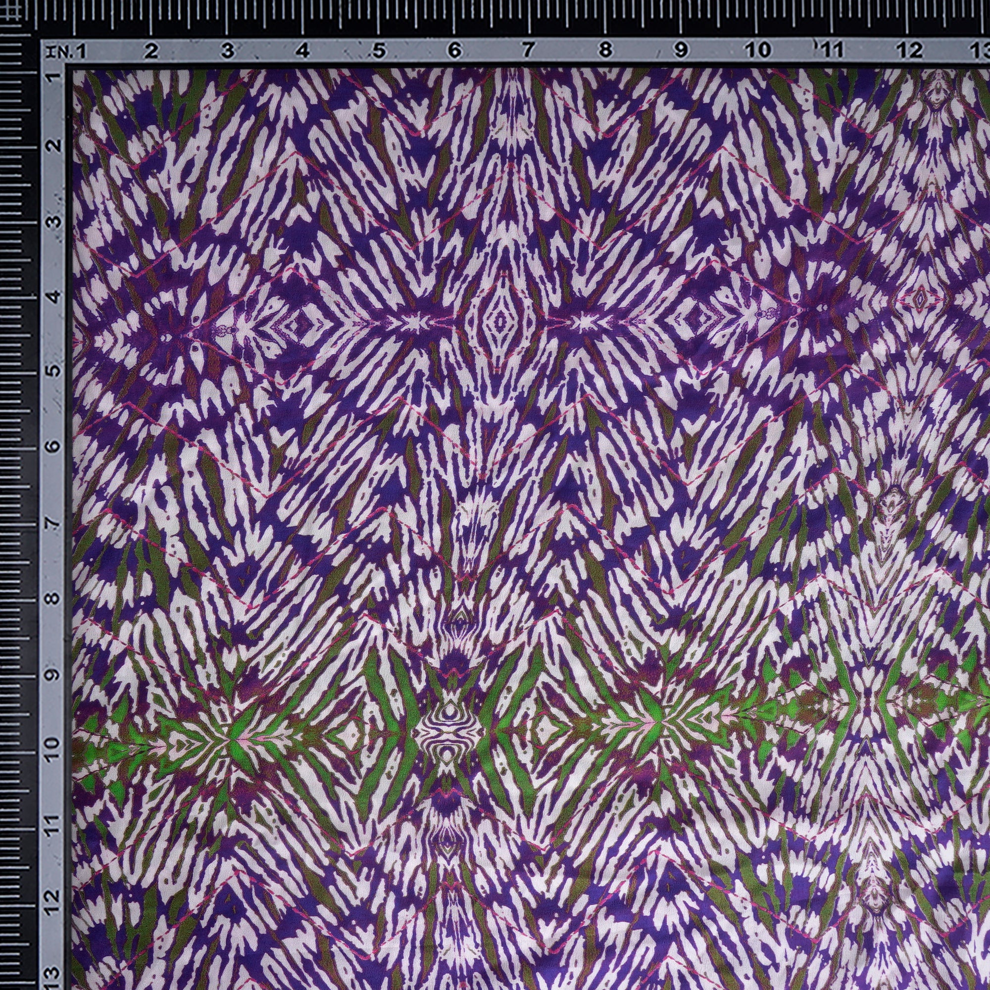 (Pre-Cut 3.80Mtr)Purple-White All Over Pattern Digital Printed Crepe Silk Fabric