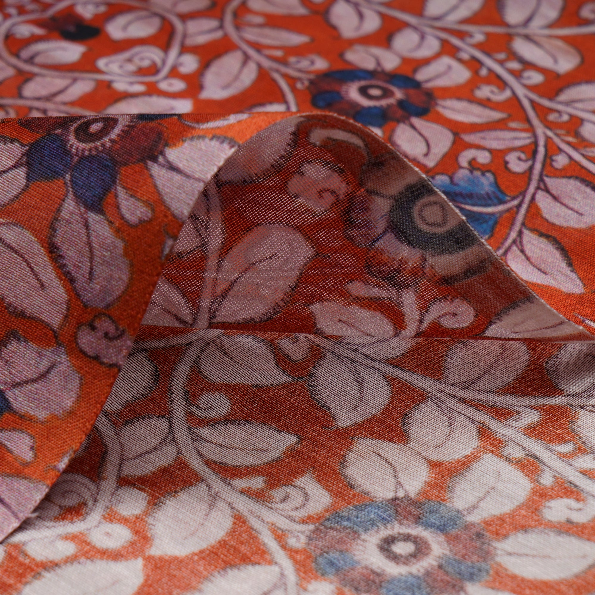 (Pre-Cut 3.50Mtr)Multi Color Floral Pattern Digital Print Pure Chanderi Fabric