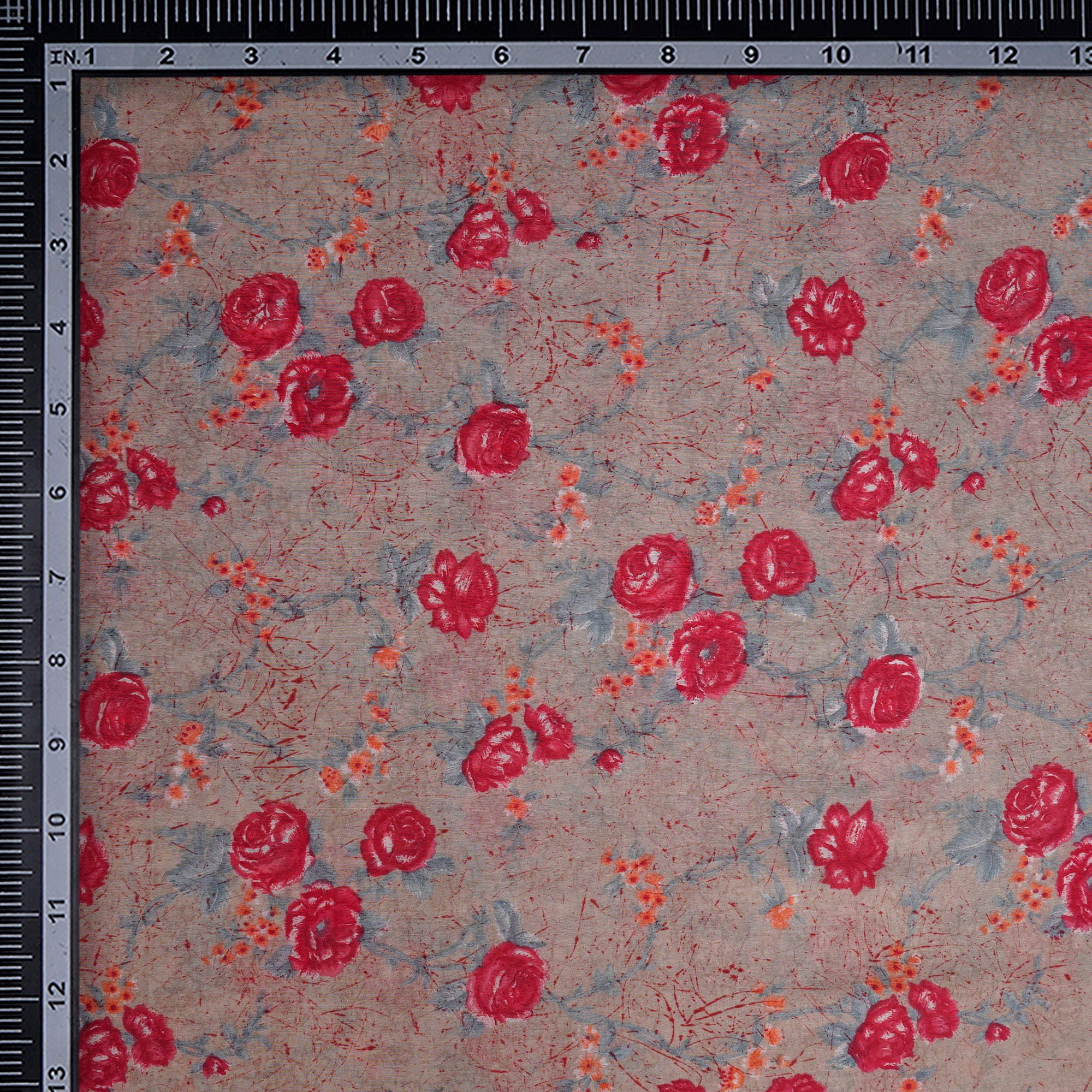 (Pre-Cut 2.40Mtr)Light Orange-Red Floral Pattern Printed Fine Chanderi Fabric