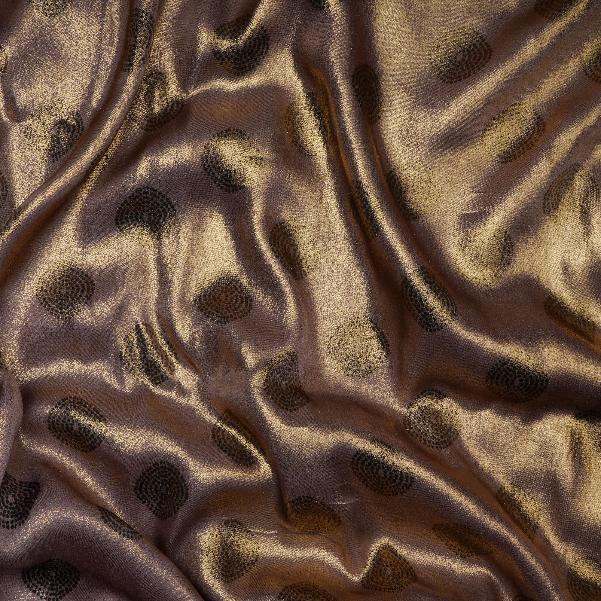 (Pre-Cut 4.70Mtr)Gold-Beige Digital & Foile Printed Bemberg Modal Satin Fabric