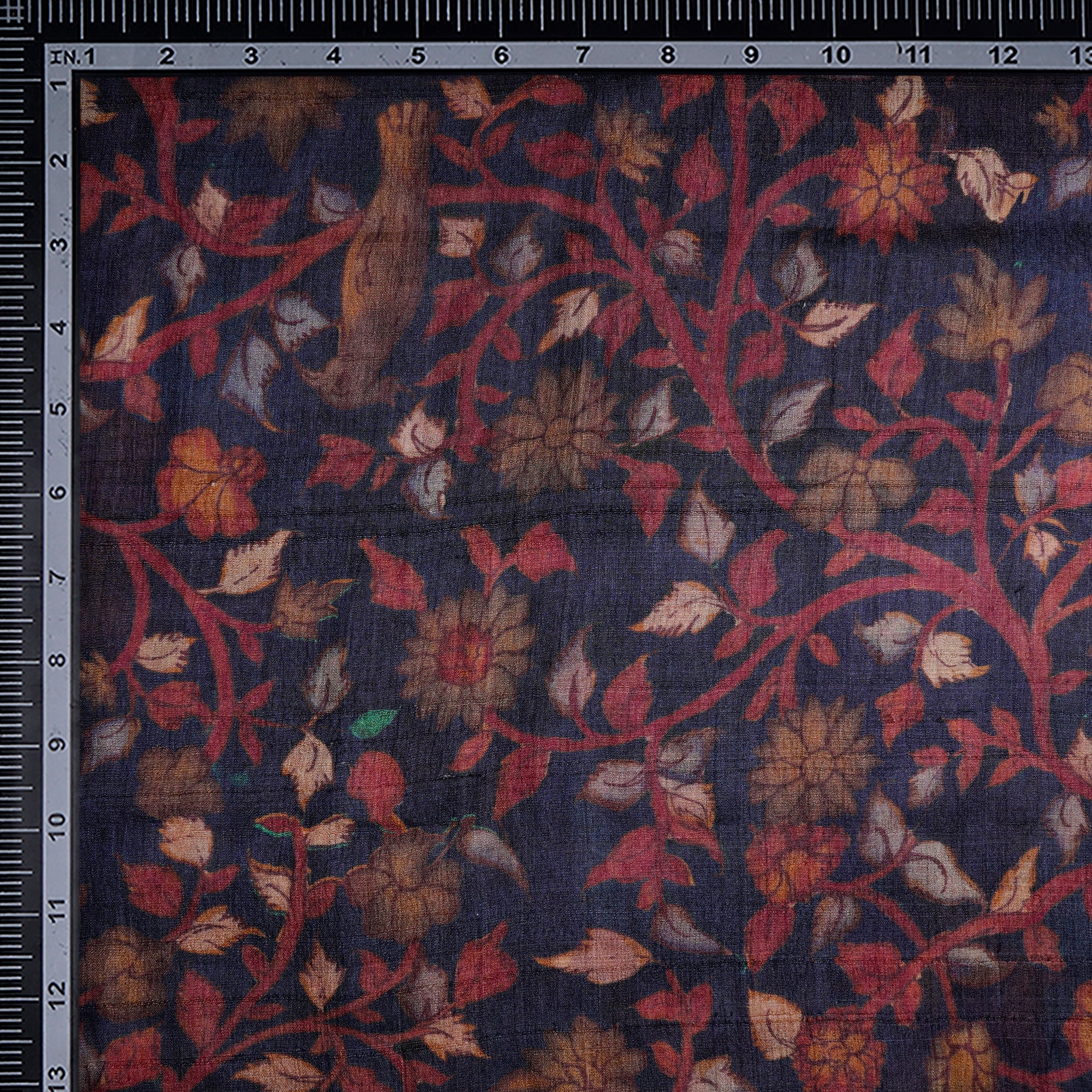 (Pre-Cut 2.60Mtr)Voilet Floral Pattern Digital Print Tusser Silk Fabric