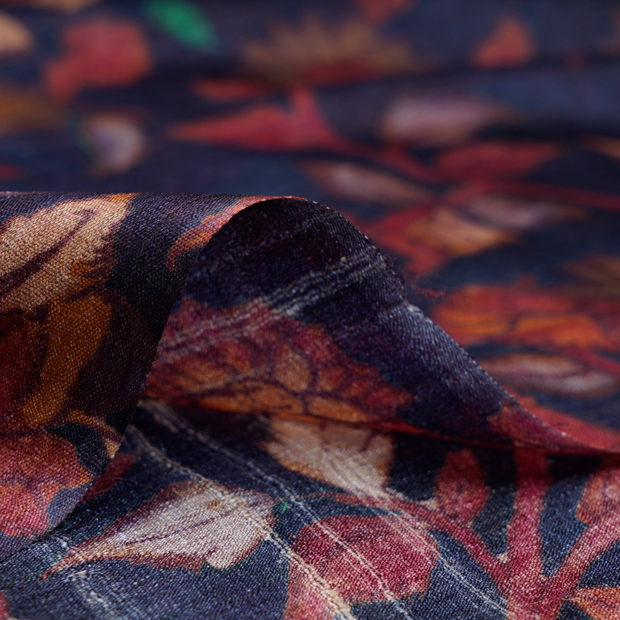 (Pre-Cut 2.60Mtr)Voilet Floral Pattern Digital Print Tusser Silk Fabric