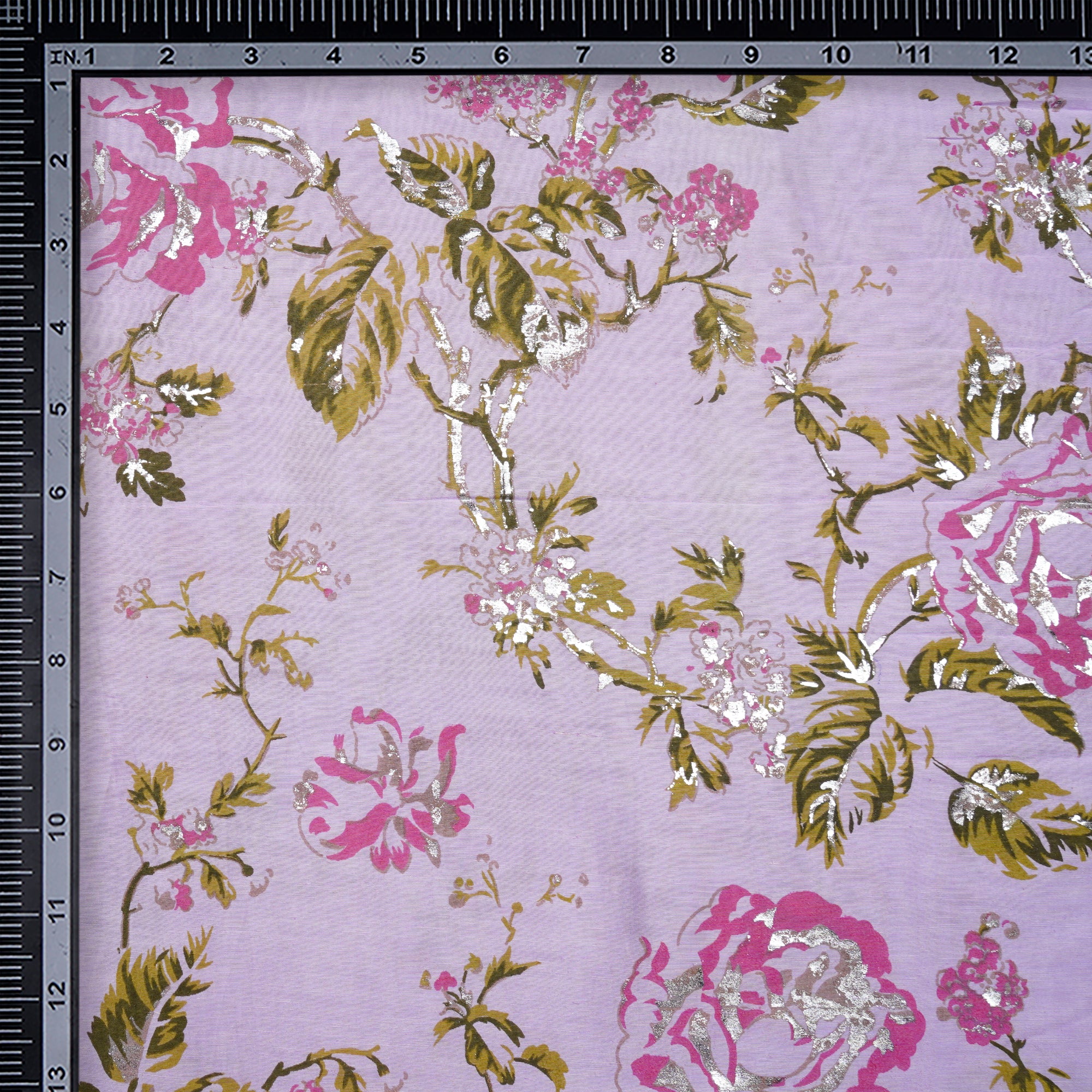 (Pre-Cut 2.50Mtr)Taffy Pink Floral Pattern Printed Bemberg Linen Fabric