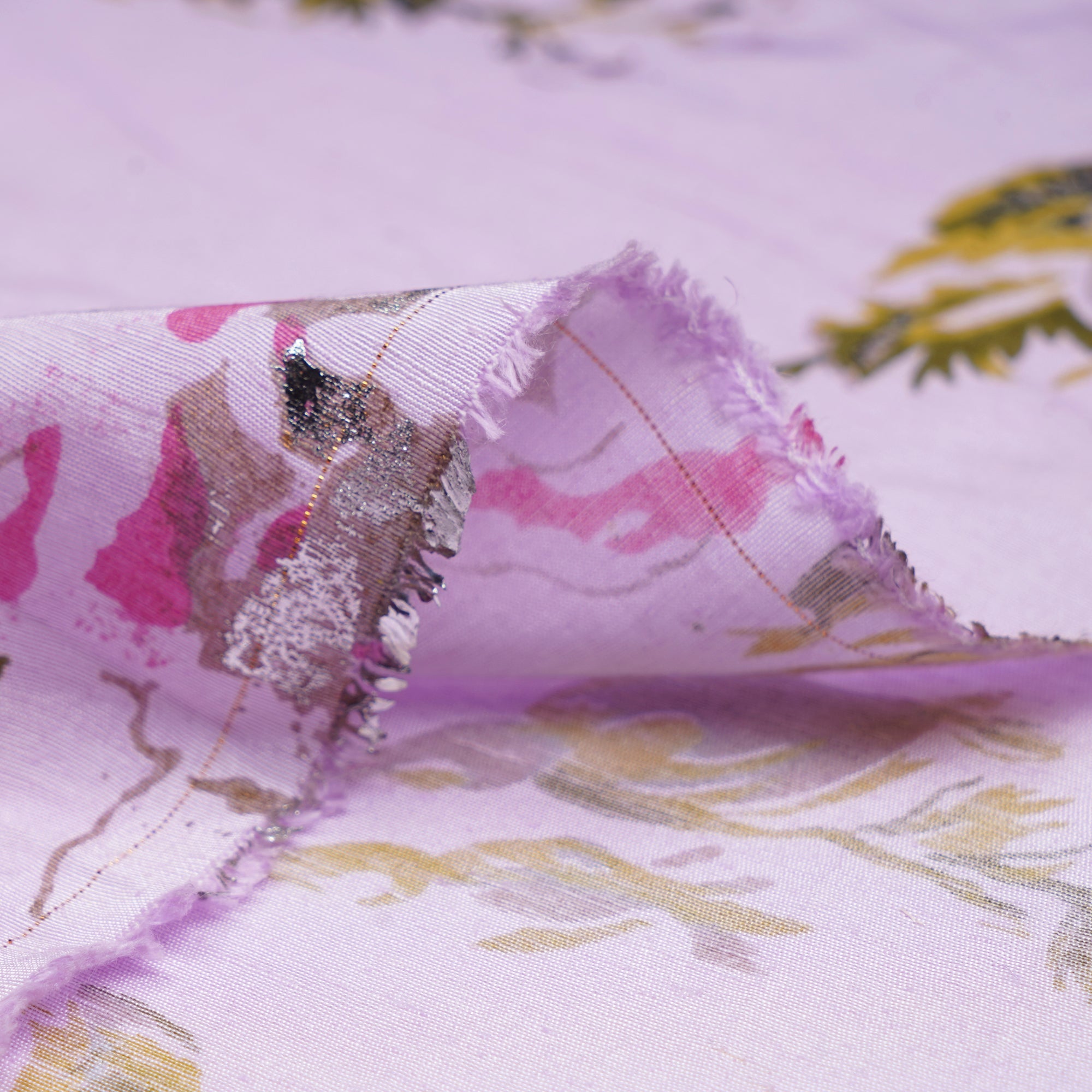 (Pre-Cut 2.50Mtr)Taffy Pink Floral Pattern Printed Bemberg Linen Fabric