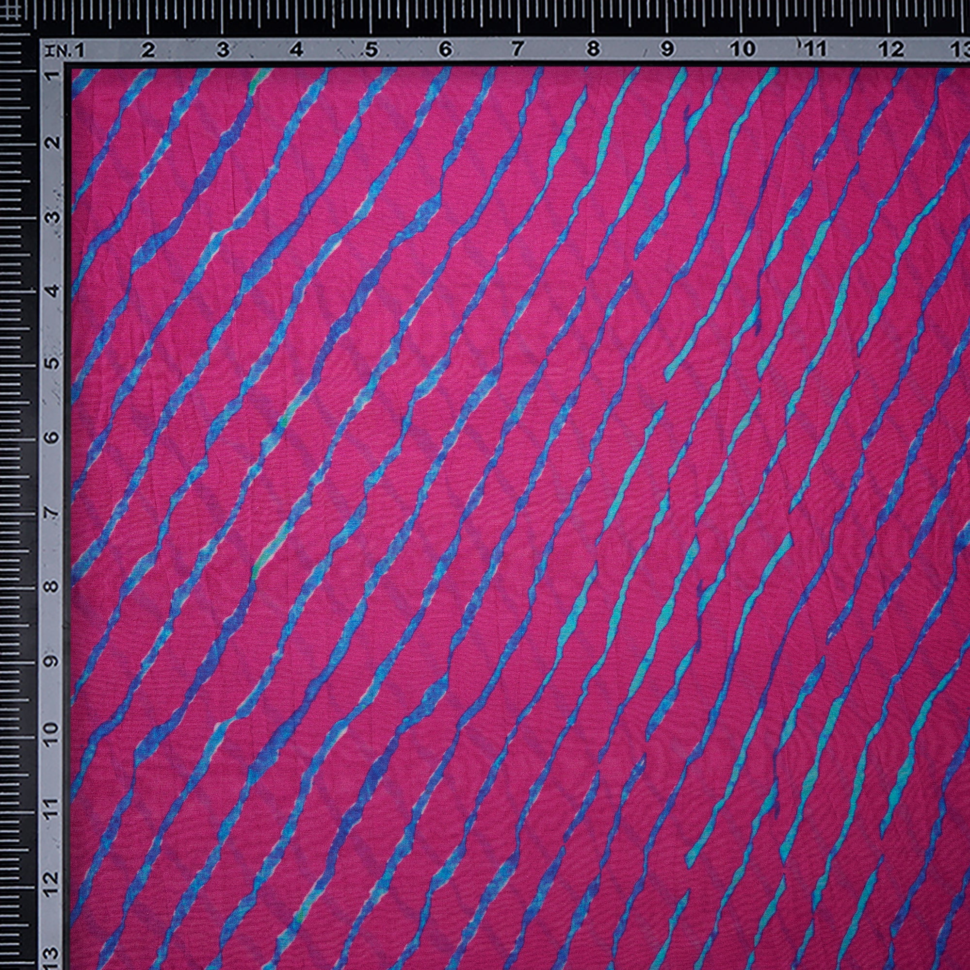 (Pre-Cut 2.40Mtr)Pink-Blue Lehariya Pattern Digital Print Chanderi Fabric