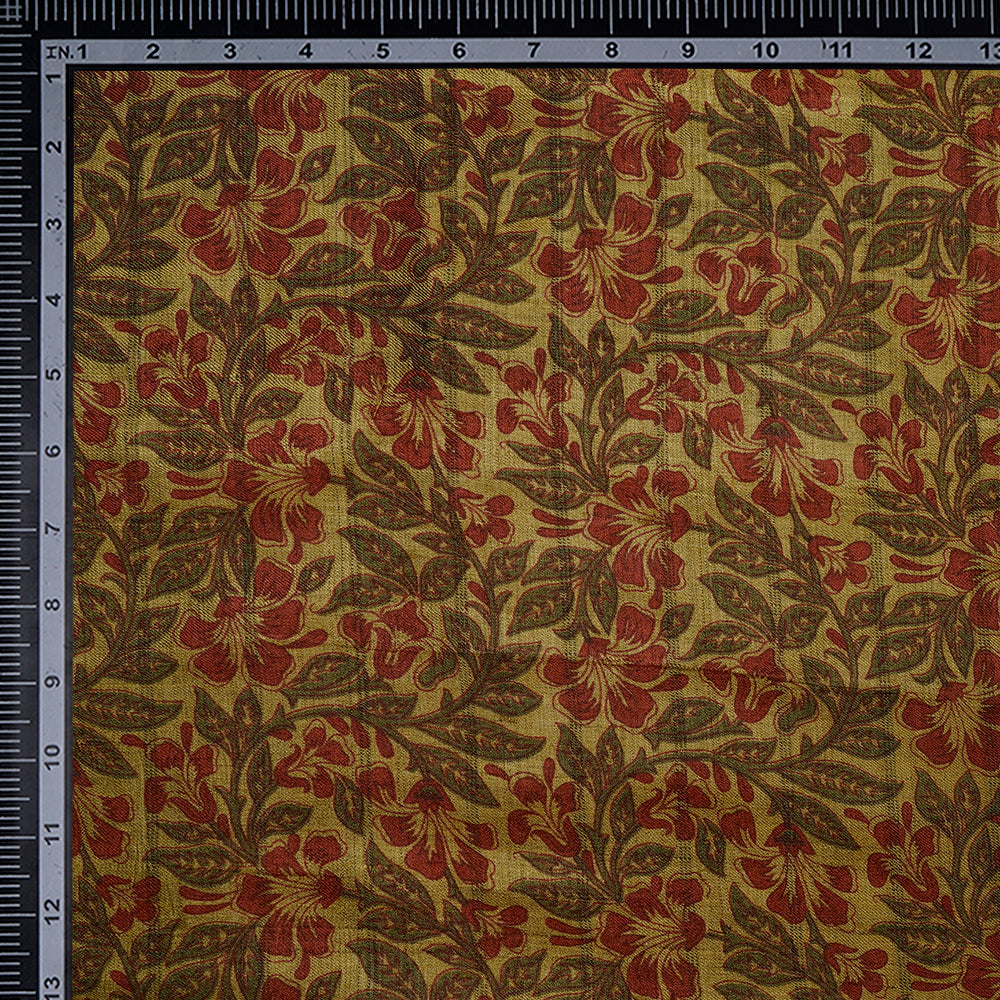 (Pre-Cut 2.60Mtr)Multi Color Floral Pattern Printed Tussar Silk Fabric