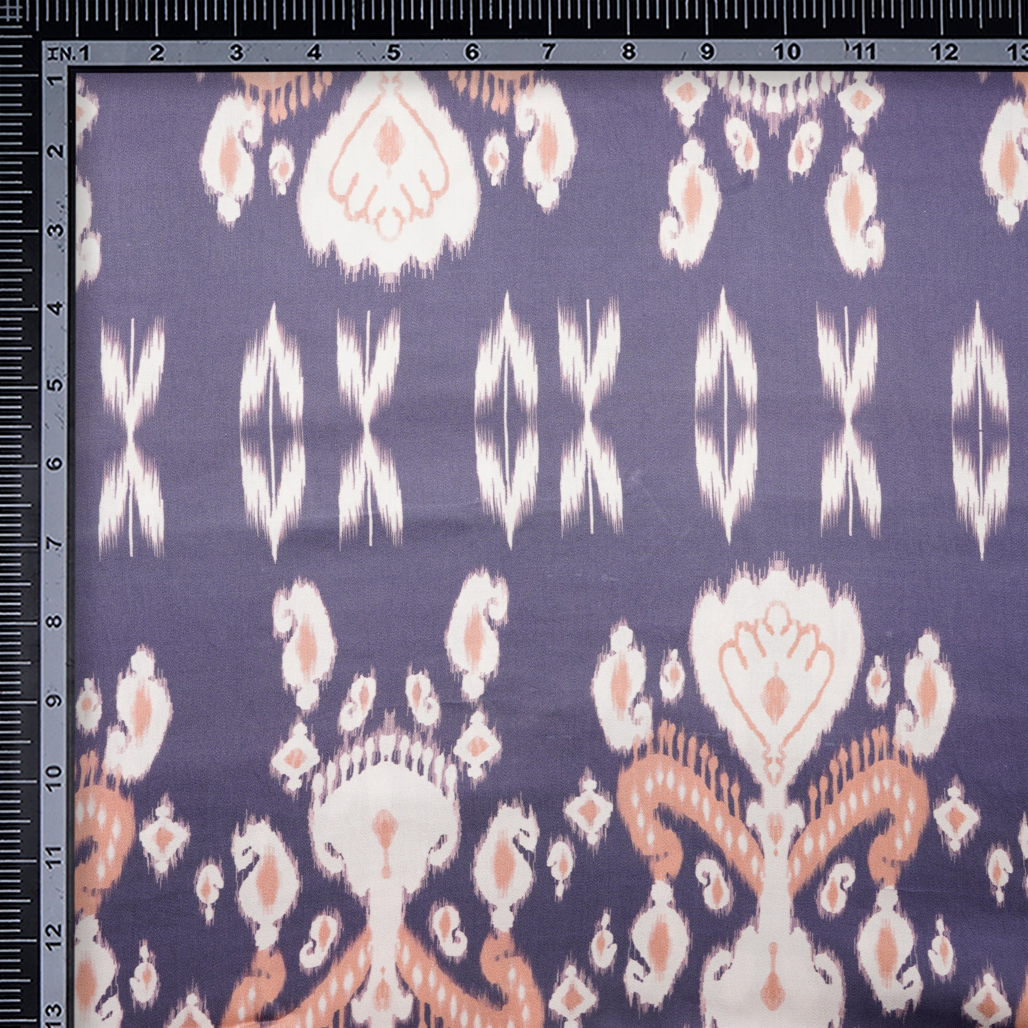 (Pre-Cut 3.00Mtr)Voilet-Beige Ikat Pattern Digital Pattern Maple Silk Fabric