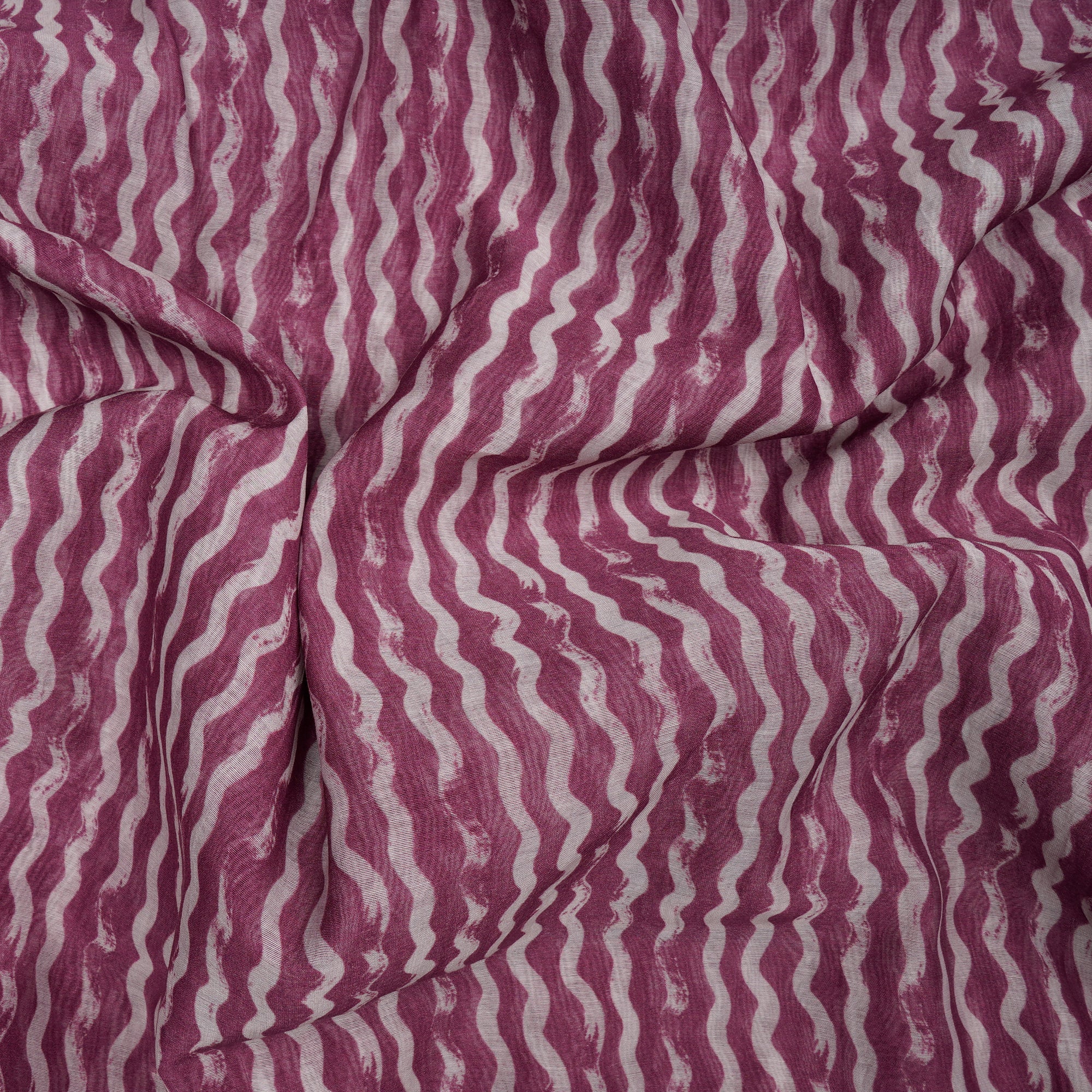(Pre-Cut 2.90Mtr)Heather Rose-White Stripe Pattern Digital Print Fine Chanderi Fabric