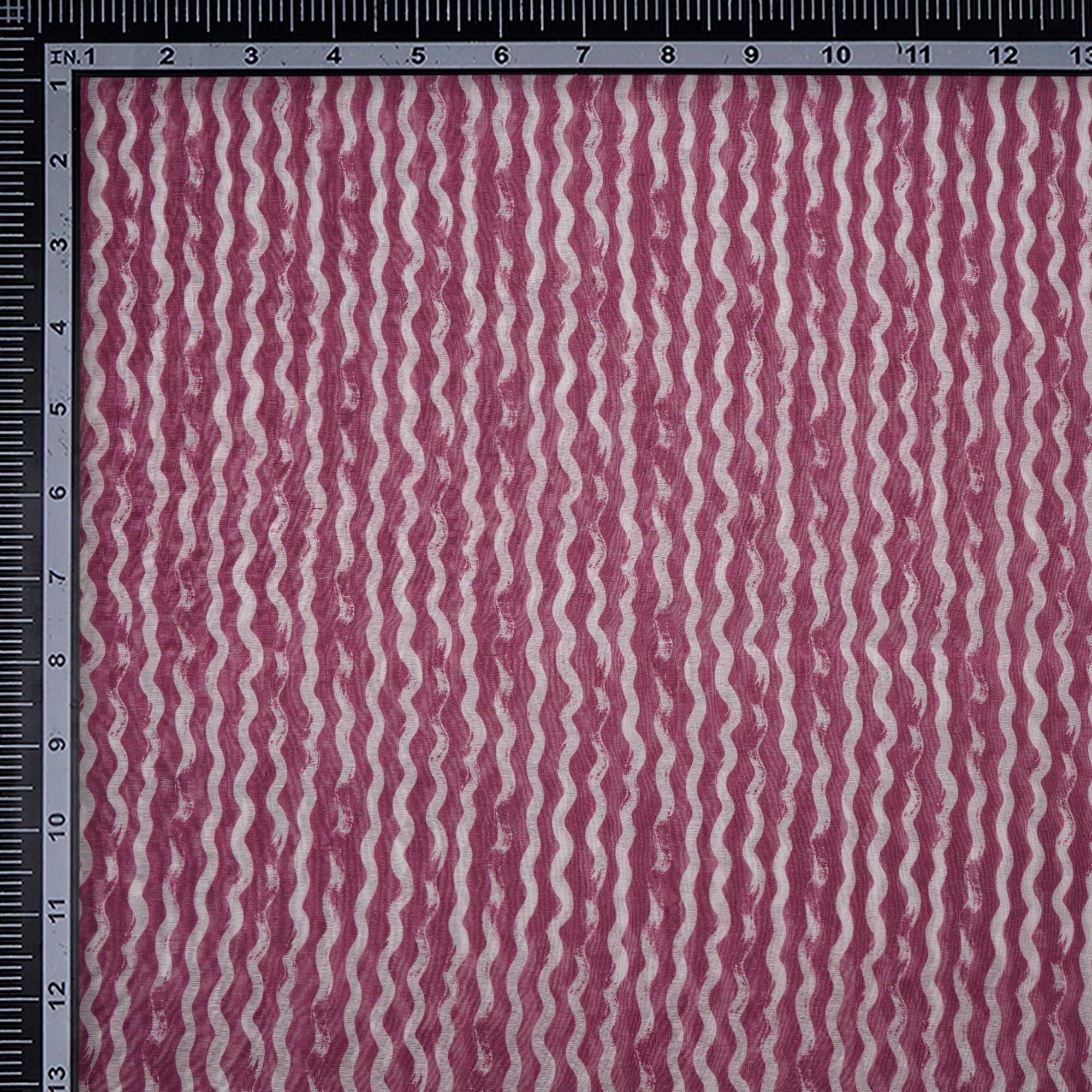 (Pre-Cut 2.90Mtr)Heather Rose-White Stripe Pattern Digital Print Fine Chanderi Fabric