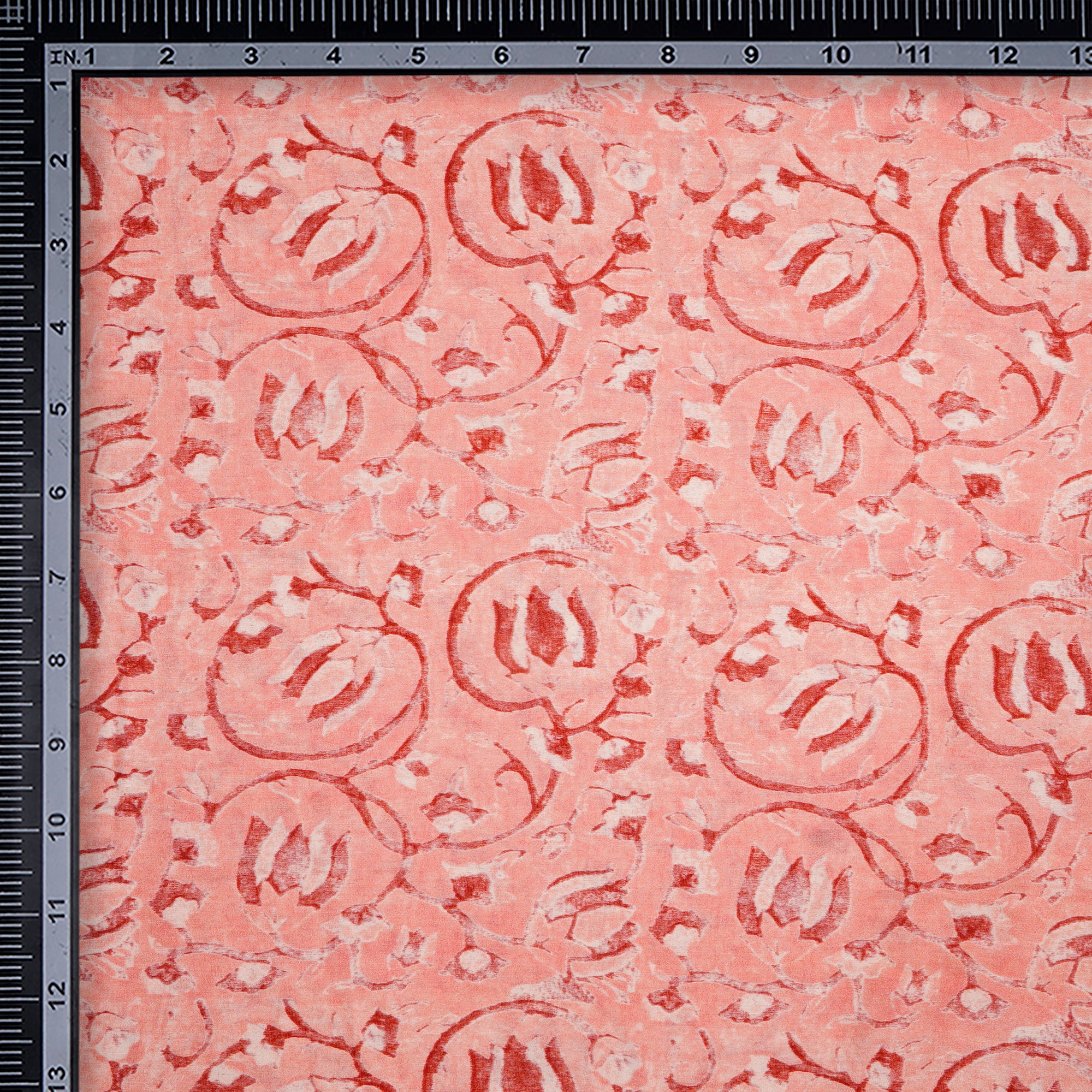 (Pre-Cut 4.30Mtr)Apricot Blush Floral Pattern Digital Print Chanderi Fabric