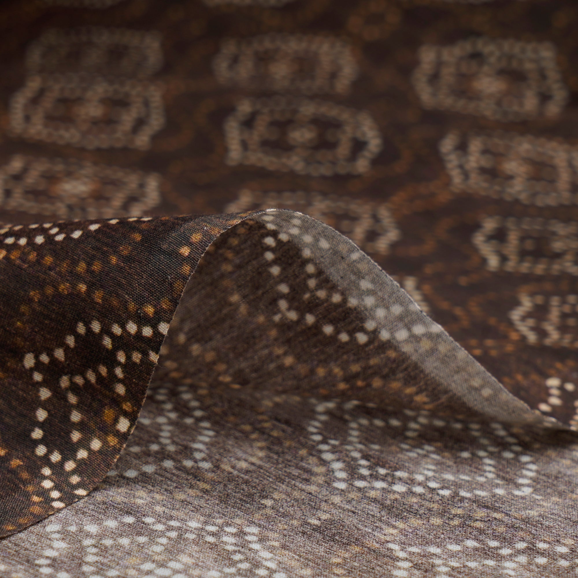 (Pre-Cut 4.00Mtr)Brown Color Digital Printed Pure Chanderi Fabric