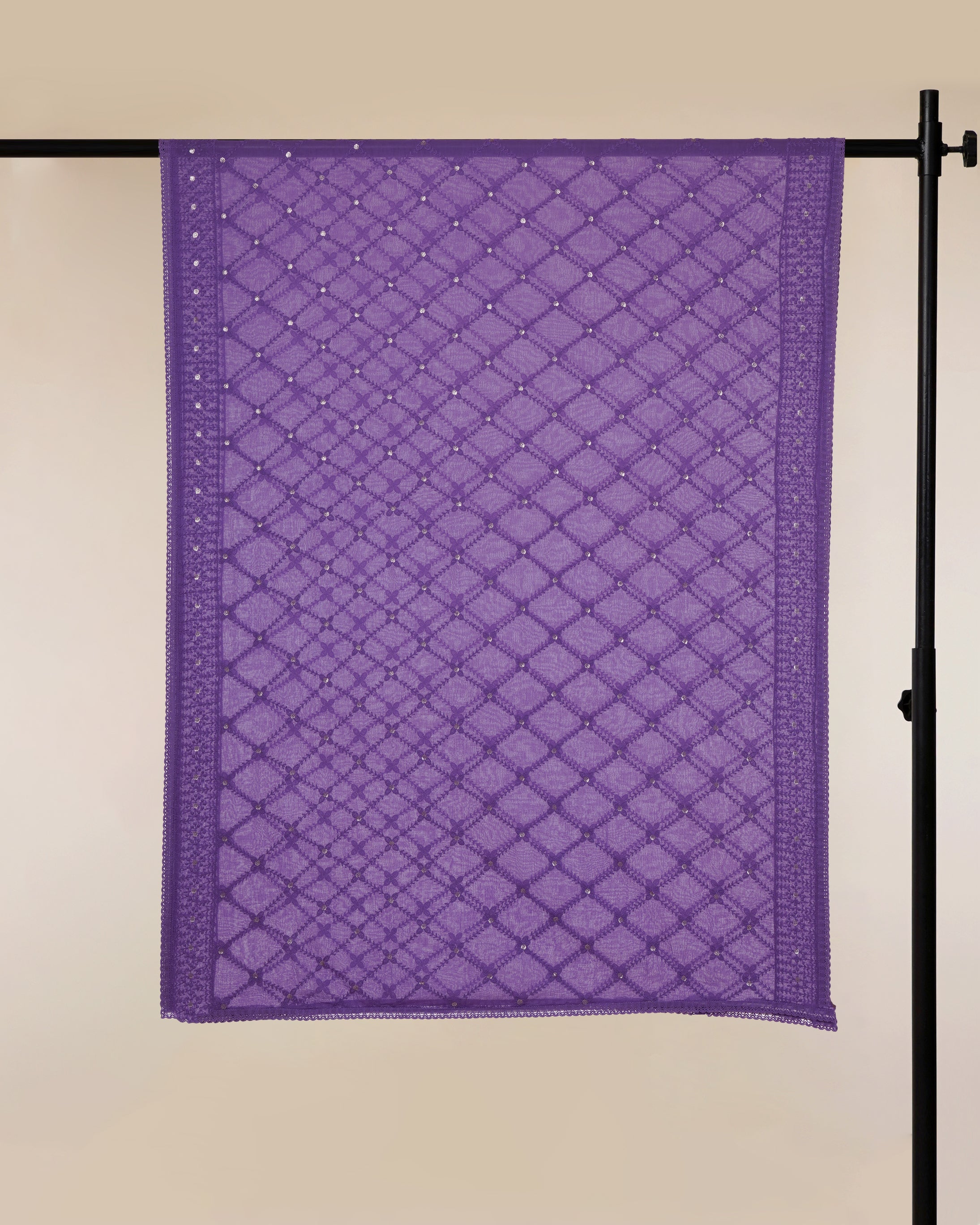 Lavender Floral Pattern Digital Print Cotton Linen Unstitched Suit Set with Embroidered Dupatta (Top & Dupatta)