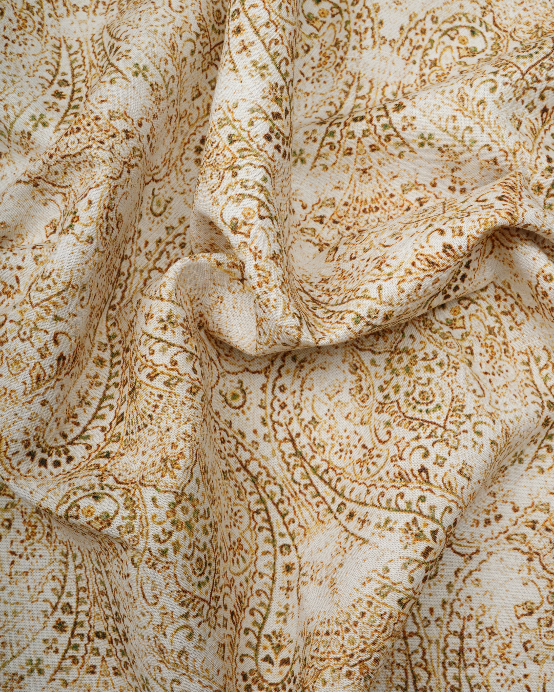 White-Yellow Paisley Pattern Cotton Linen Unstitched Suit Set with Embroidered Dupatta (Top & Dupatta)