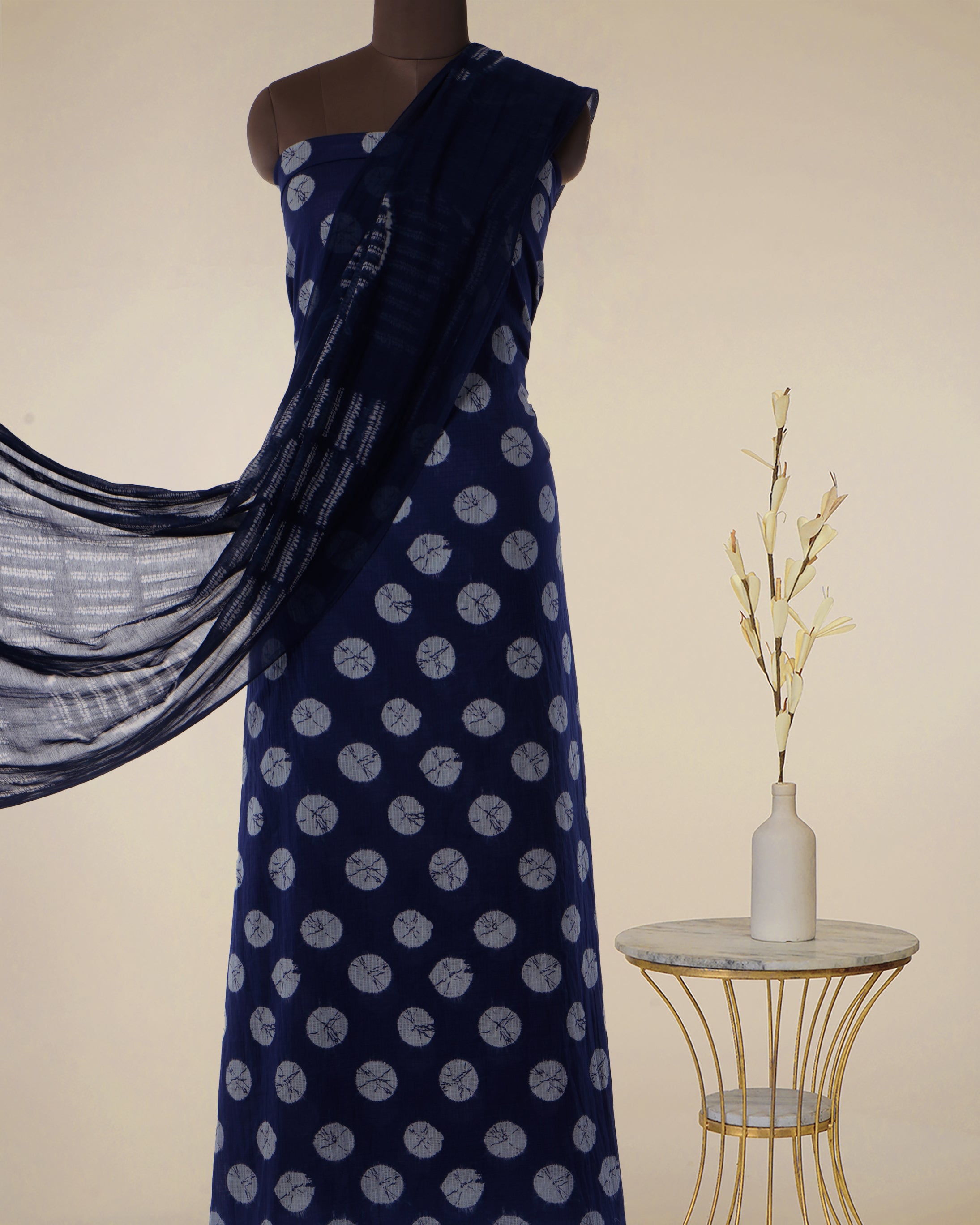 Navy Blue All Over Pattern Digital Print Fancy Cotton Unstitched Suit Set (Top & Dupatta)