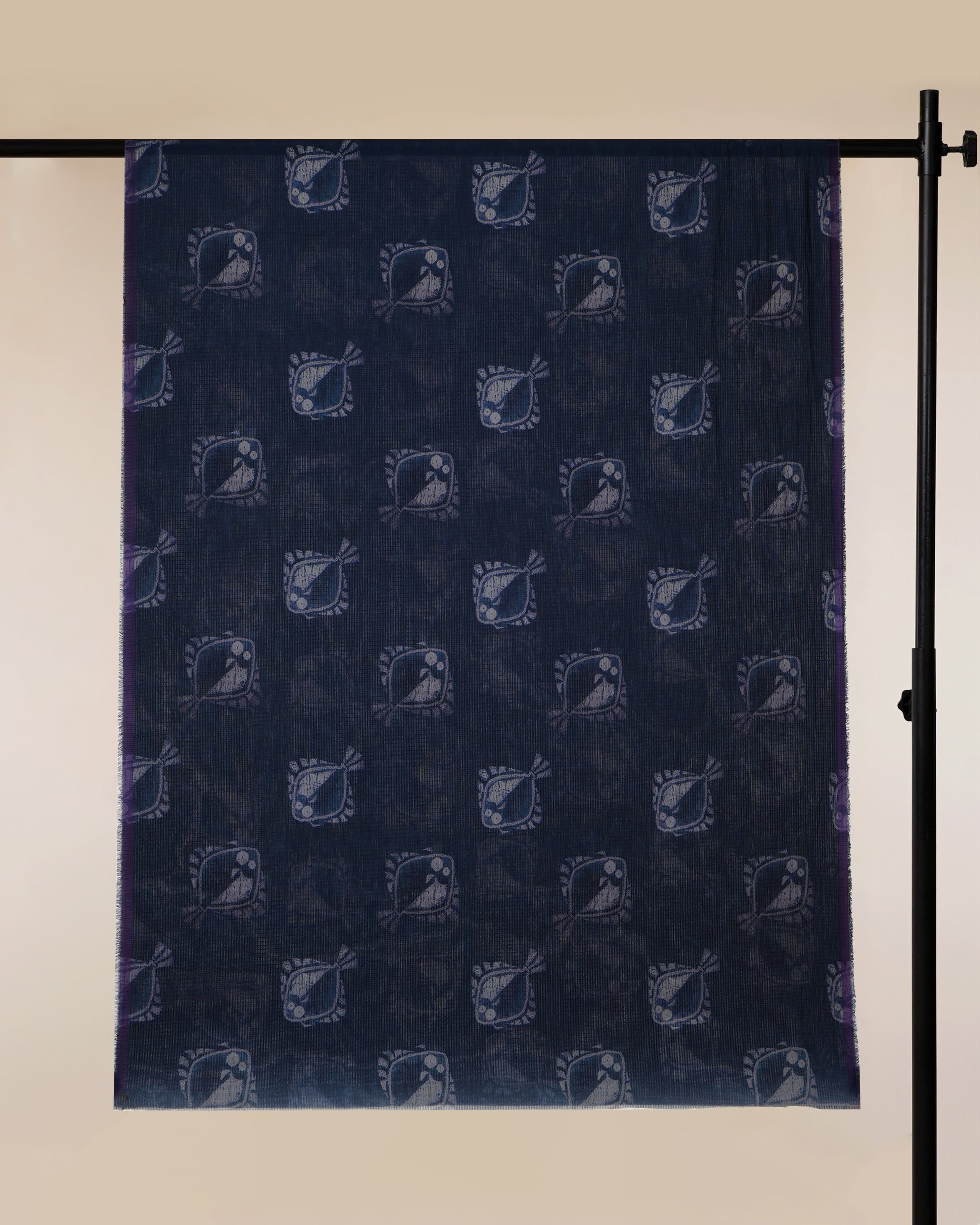 Navy Blue Motif Pattern Digital Print Fancy Cotton Unstitched Suit Set (Top & Dupatta)