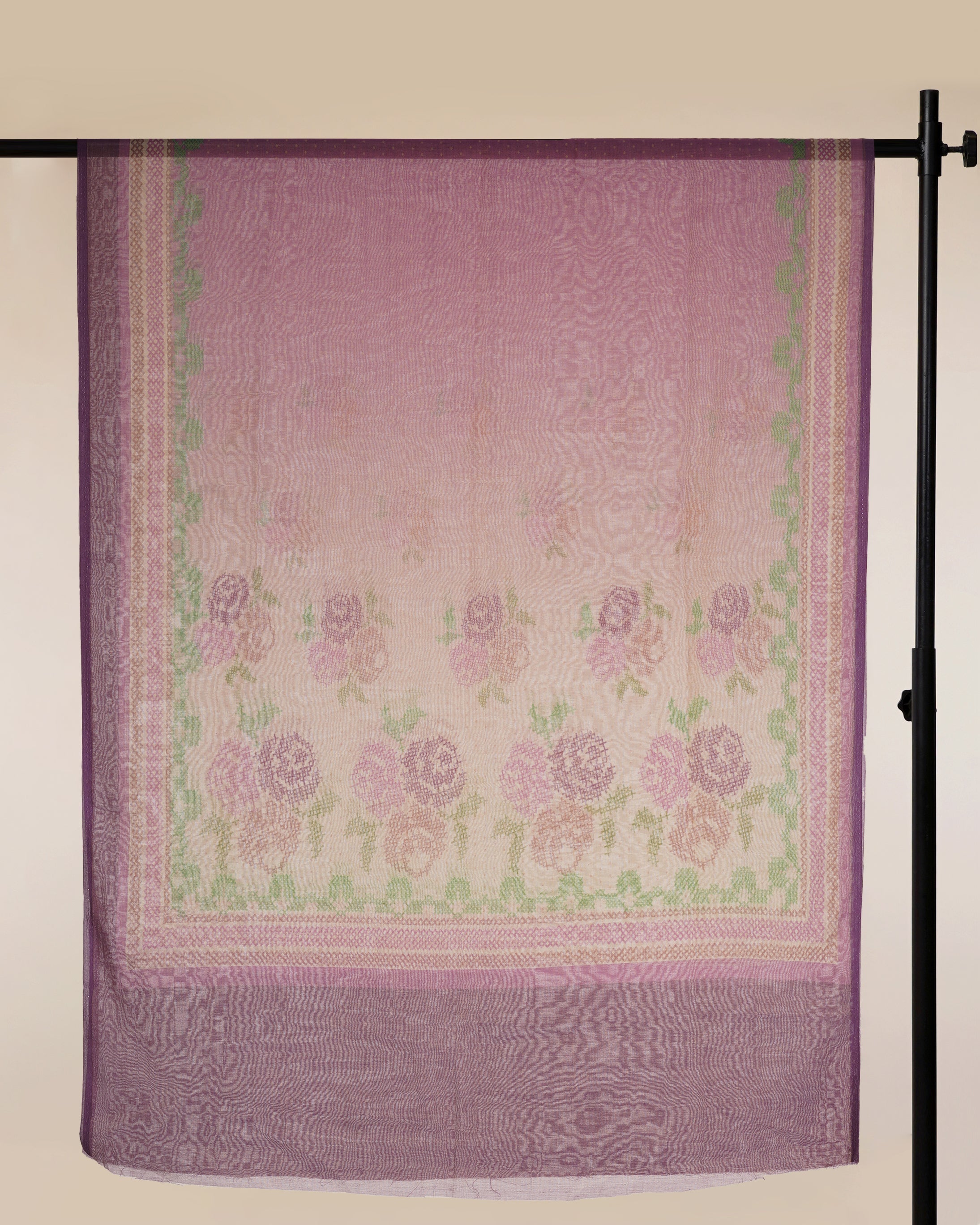 Baigi-Pink Color Floral Pattern Digital Printed Chanderi Unstitched Suit Set (Top & Dupatta)