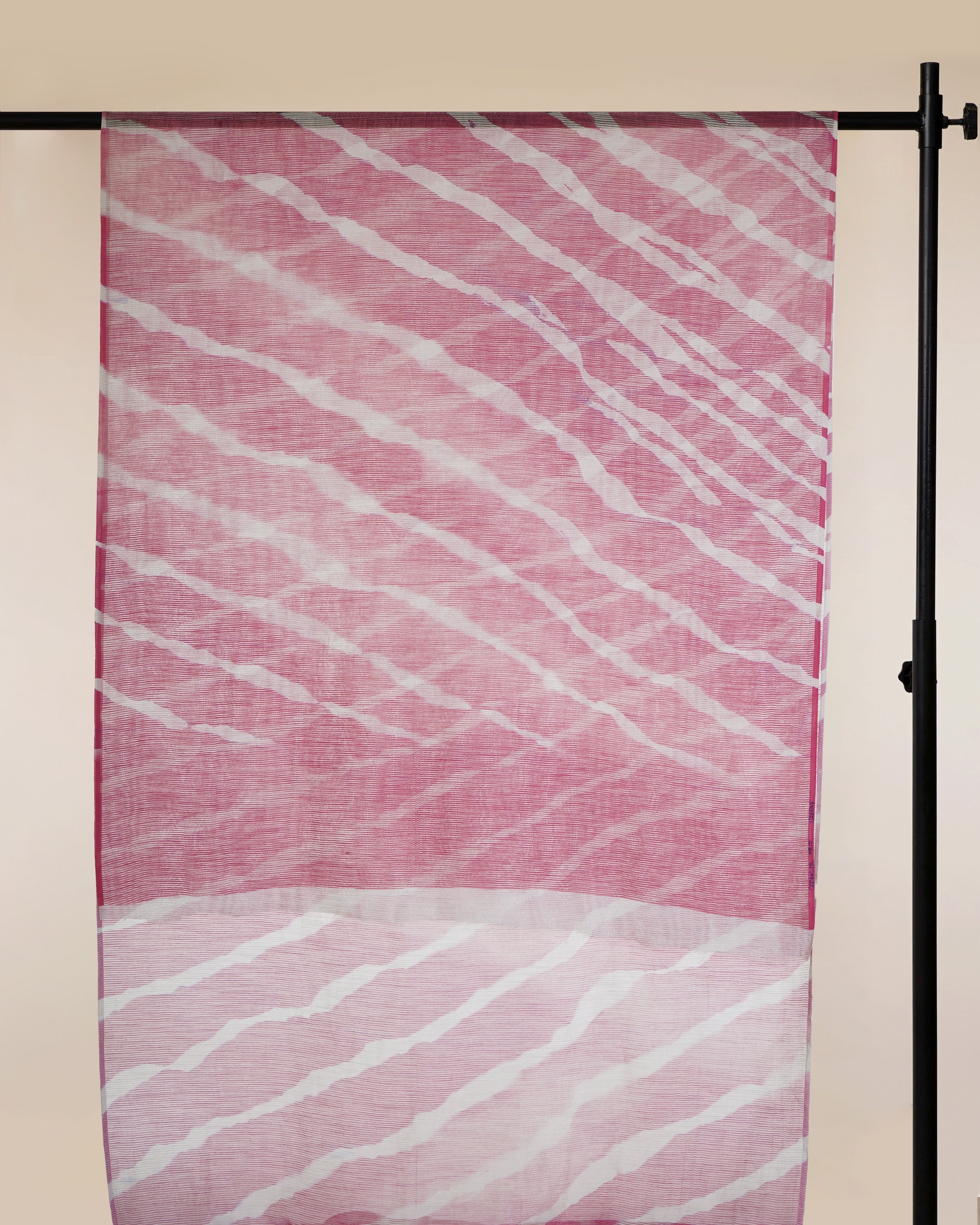 Pink-White Leheriya Pattern Digital Printed Fancy Chanderi Saree