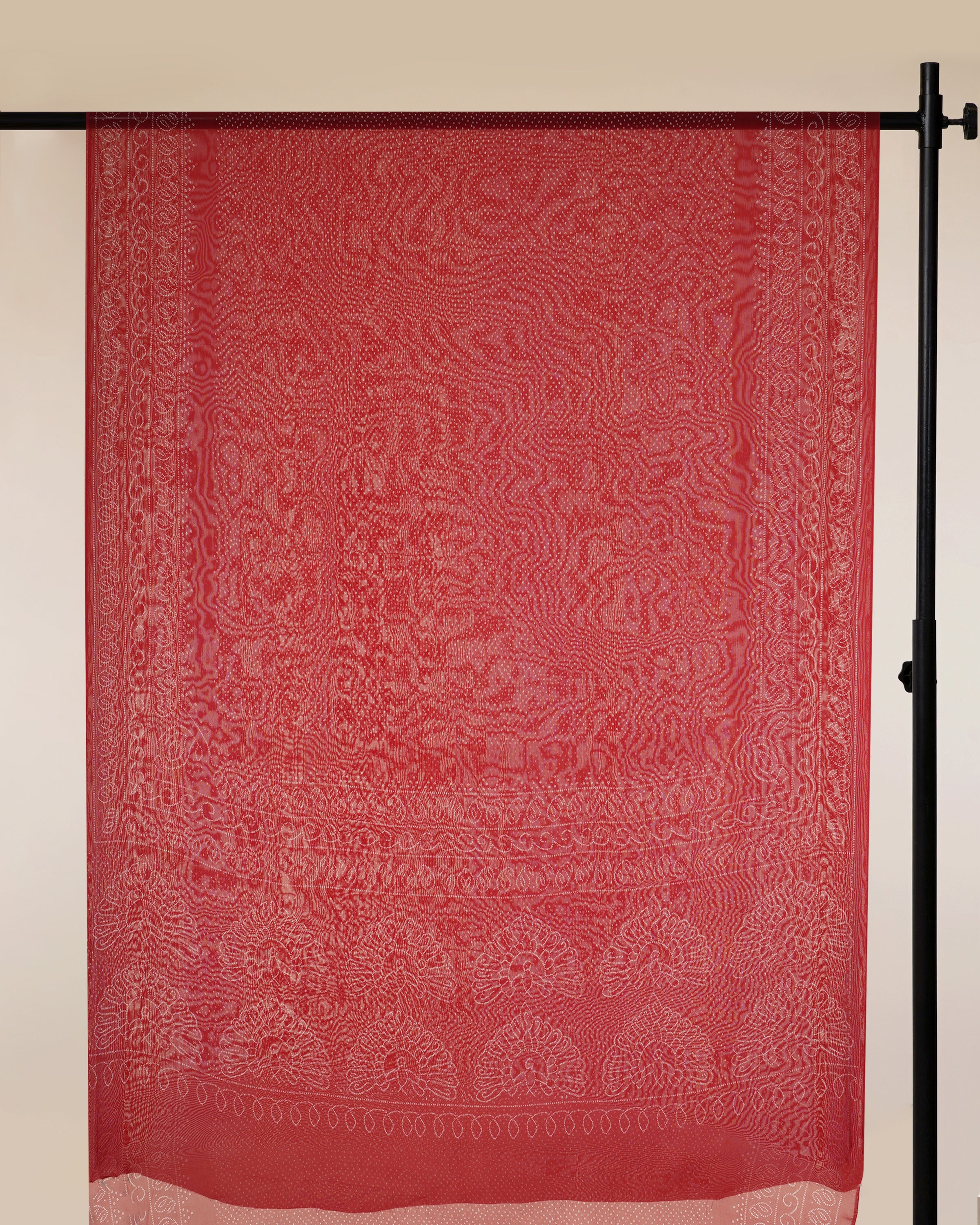 Red Digital Printed Bandhni Pattern Viscose Organza Saree With Blouse Piece