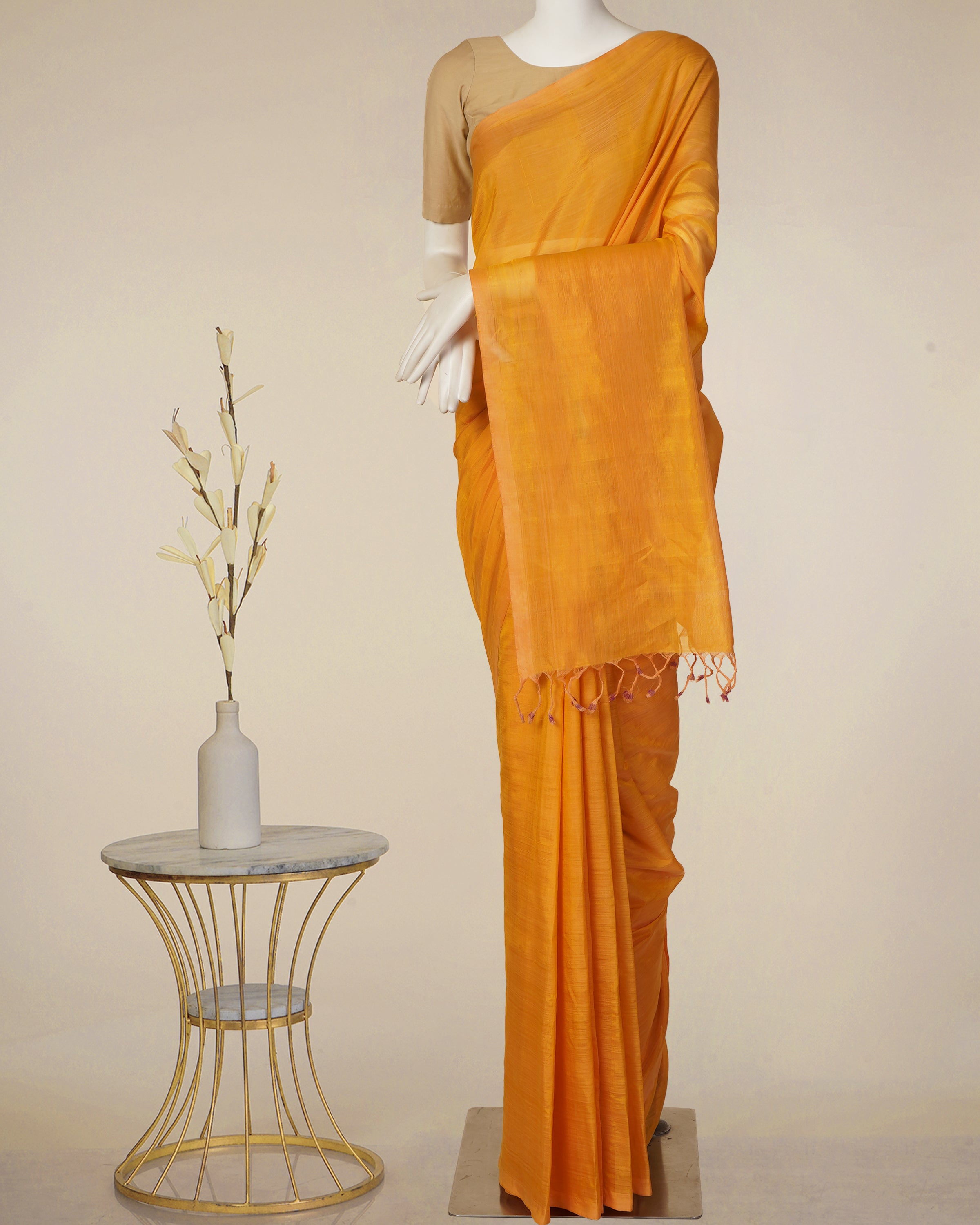 Mustard Color Woven Chanderi Saree With Blouse Piece
