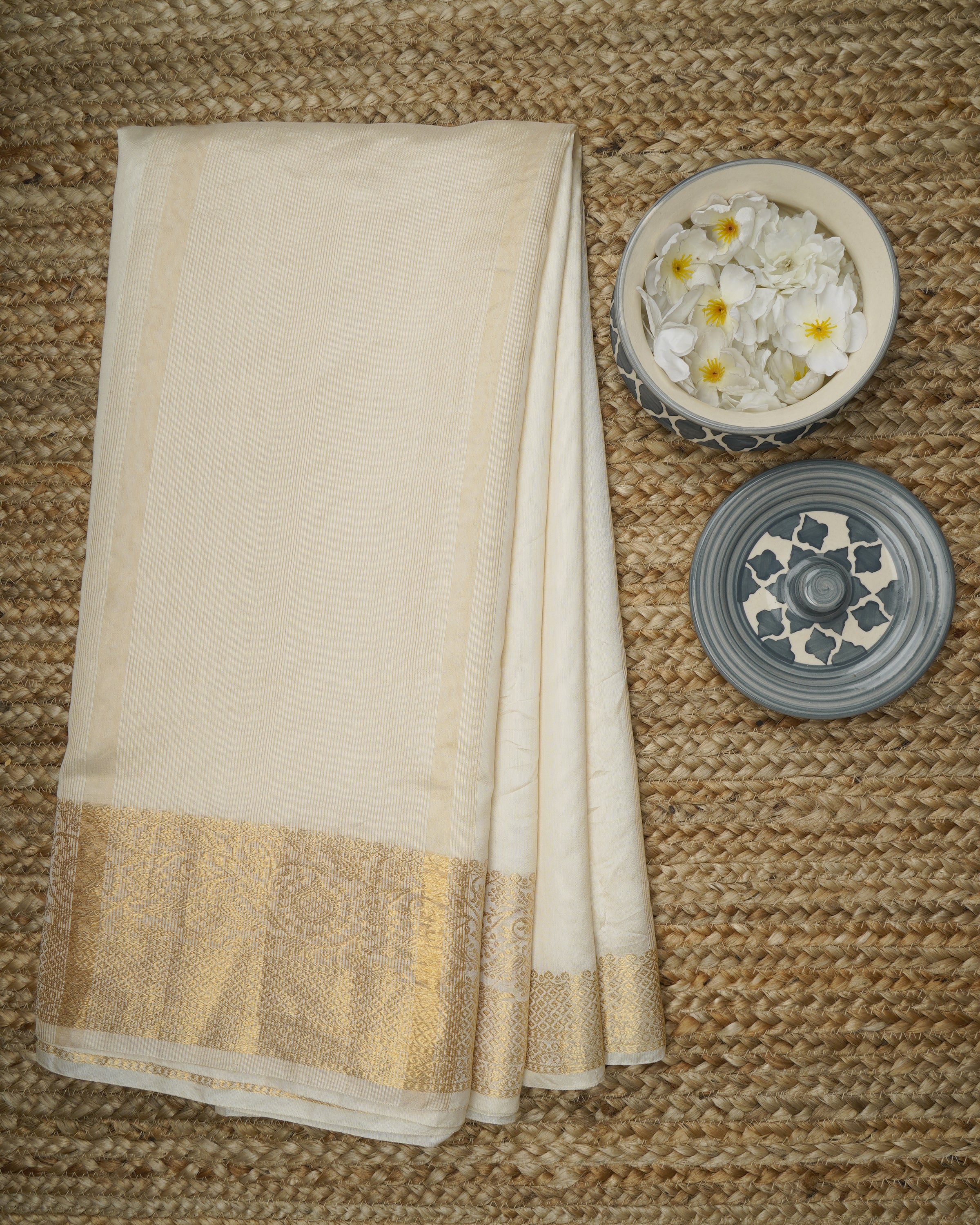 Cream Color Handwoven Pure Silk Saree With Zari Border