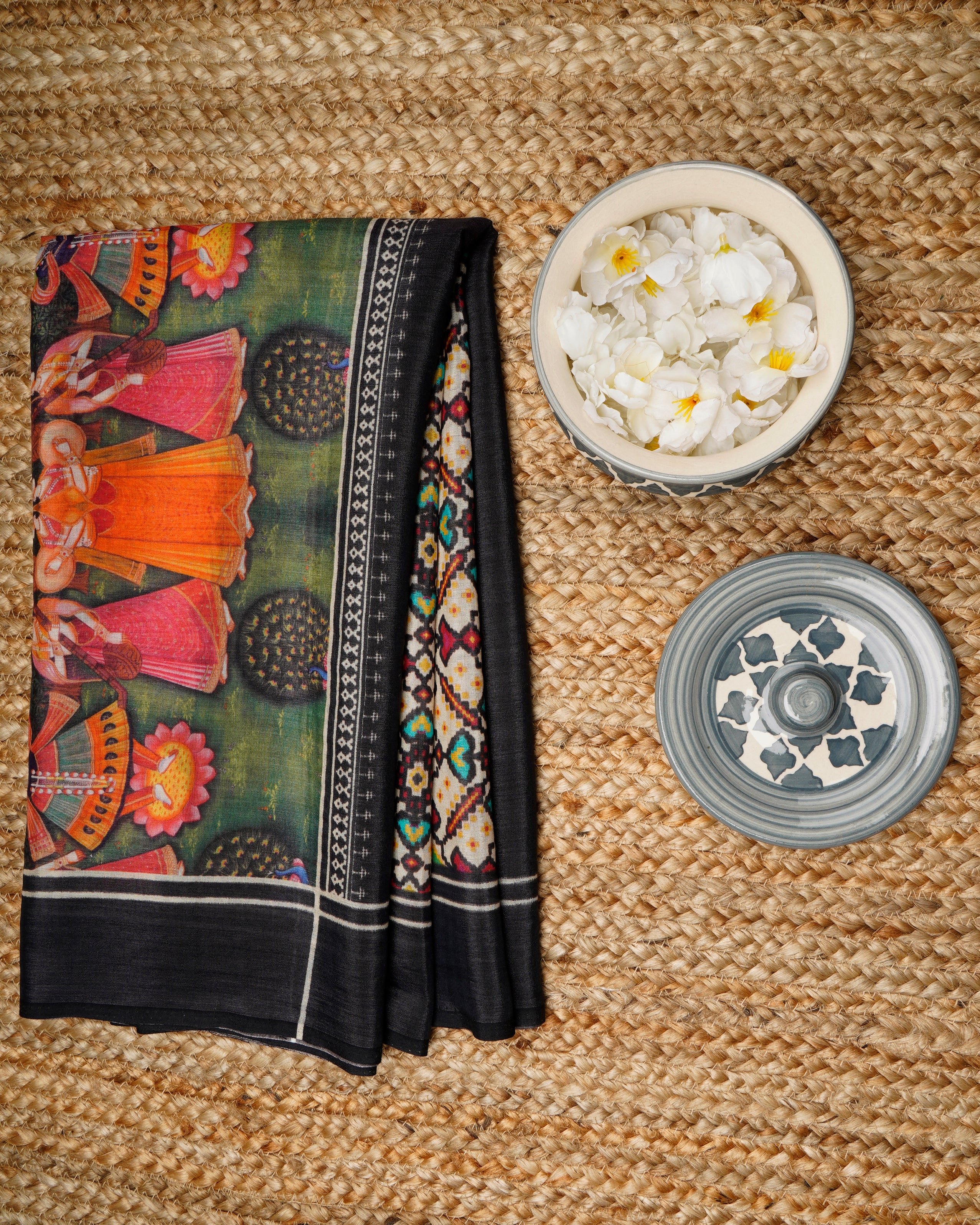 Multi Color Traditional Pichwai & Patola Pattern Digital Print Tusser Chanderi Dupatta