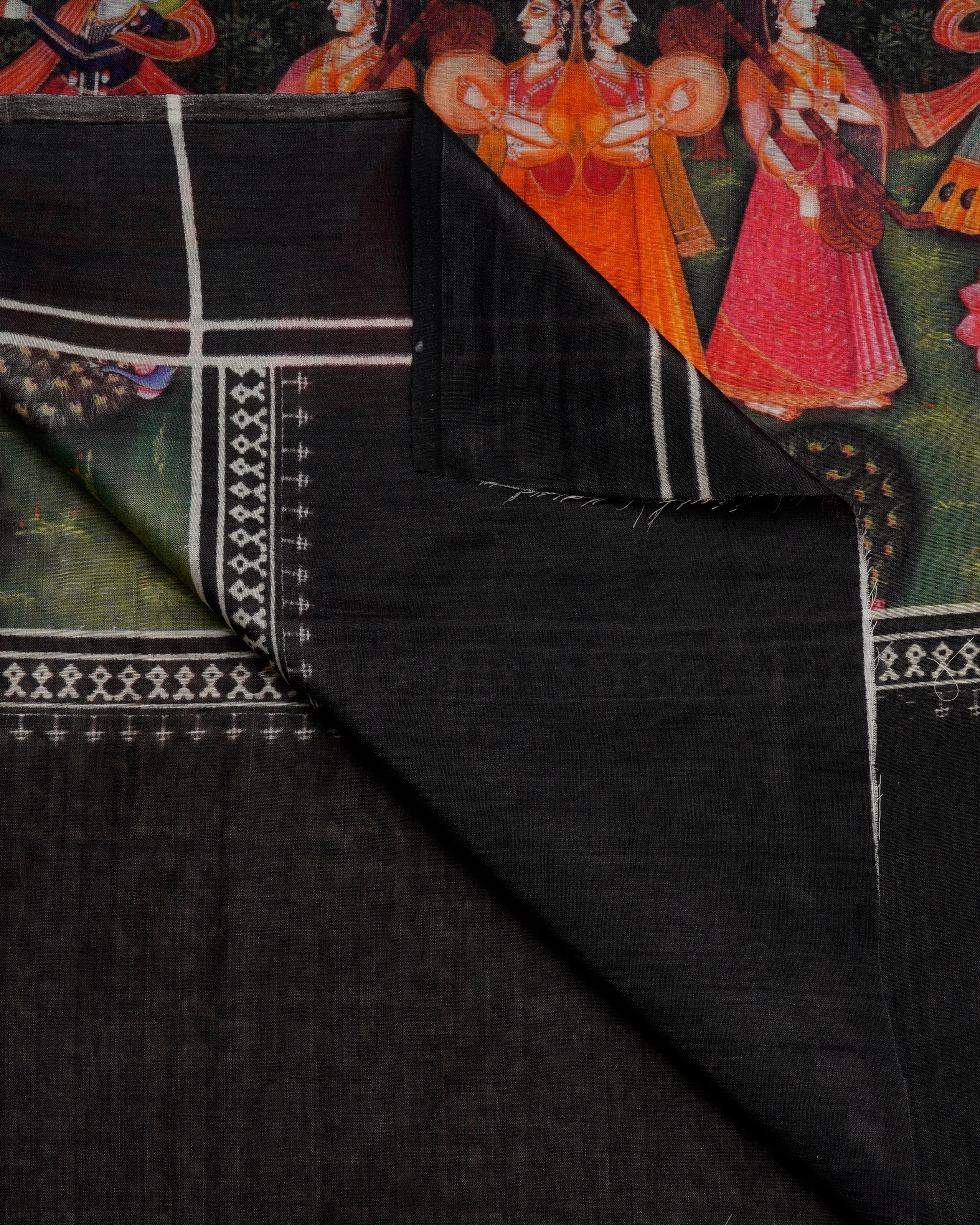 Multi Color Traditional Pichwai & Patola Pattern Digital Print Tusser Chanderi Dupatta