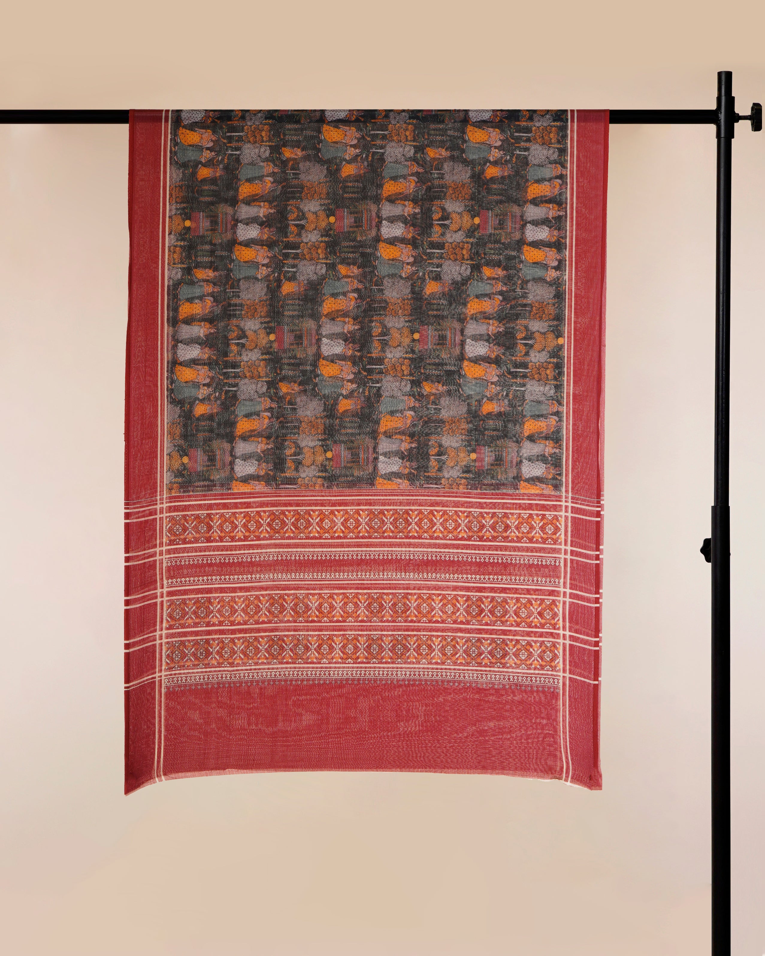 Maroon Traditional Pichwai & Patola Pattern Digital Print Tusser Chanderi Dupatta