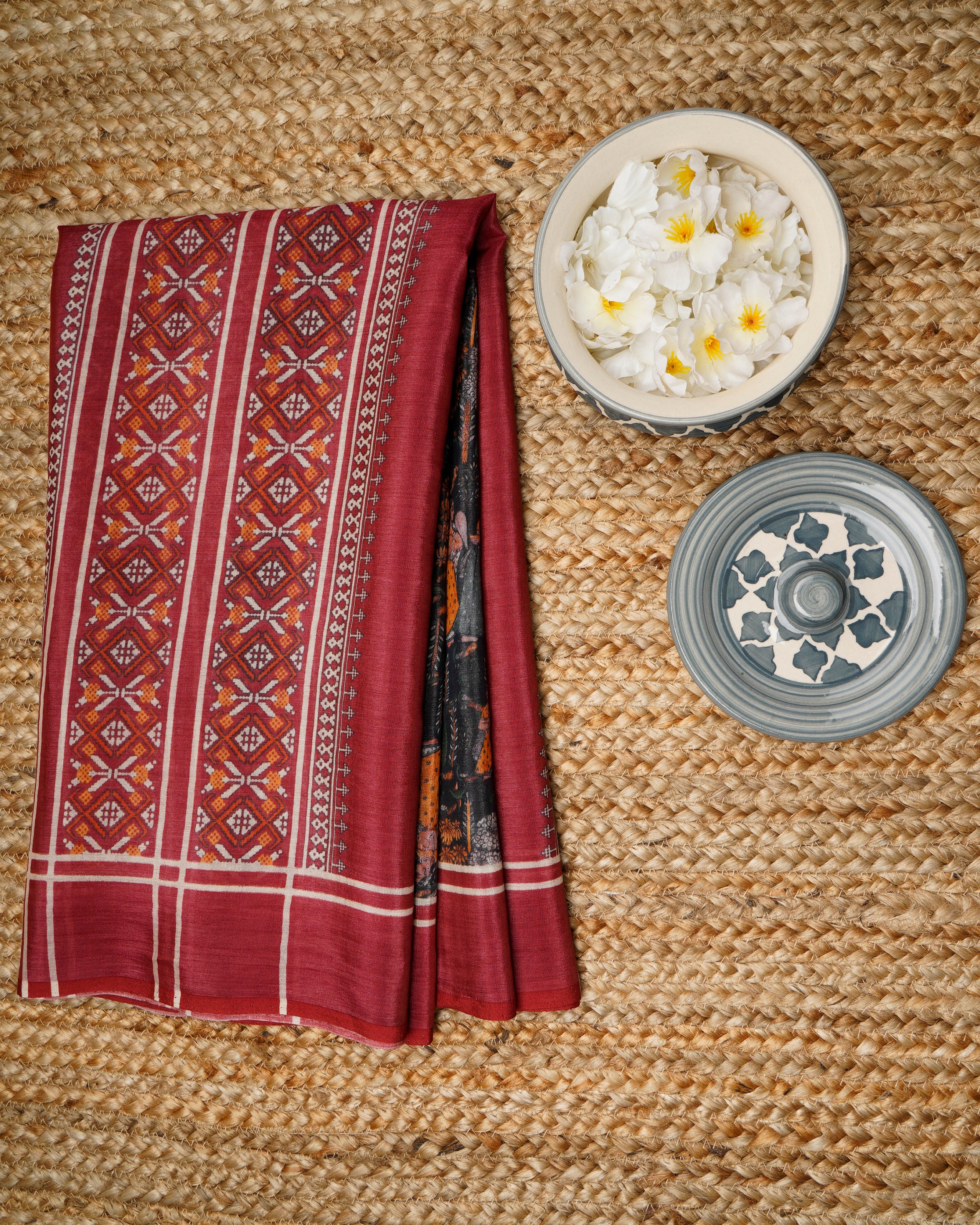 Maroon Traditional Pichwai & Patola Pattern Digital Print Tusser Chanderi Dupatta