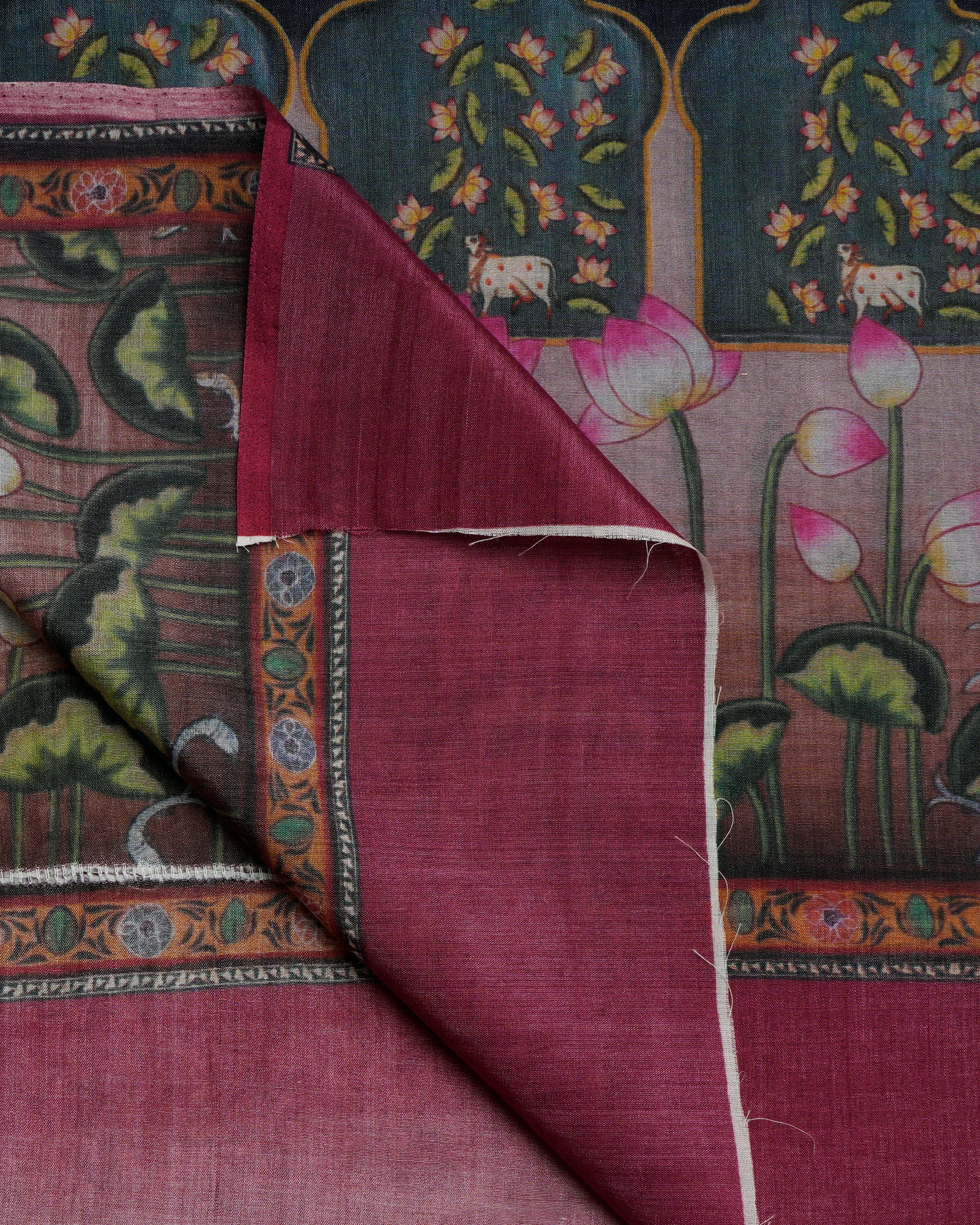Multi Color Traditional Pichwai Pattern Digital Print Tusser Chanderi Dupatta