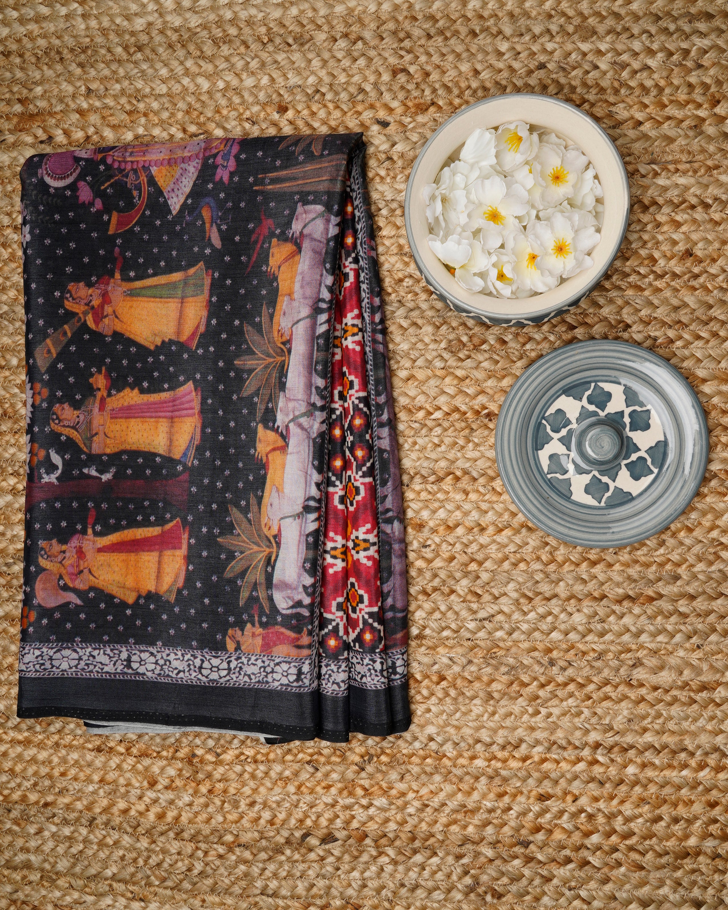 Multi Color Traditional Pichwai & Patola Pattern Digital Print Tusser Chanderi Dupatta