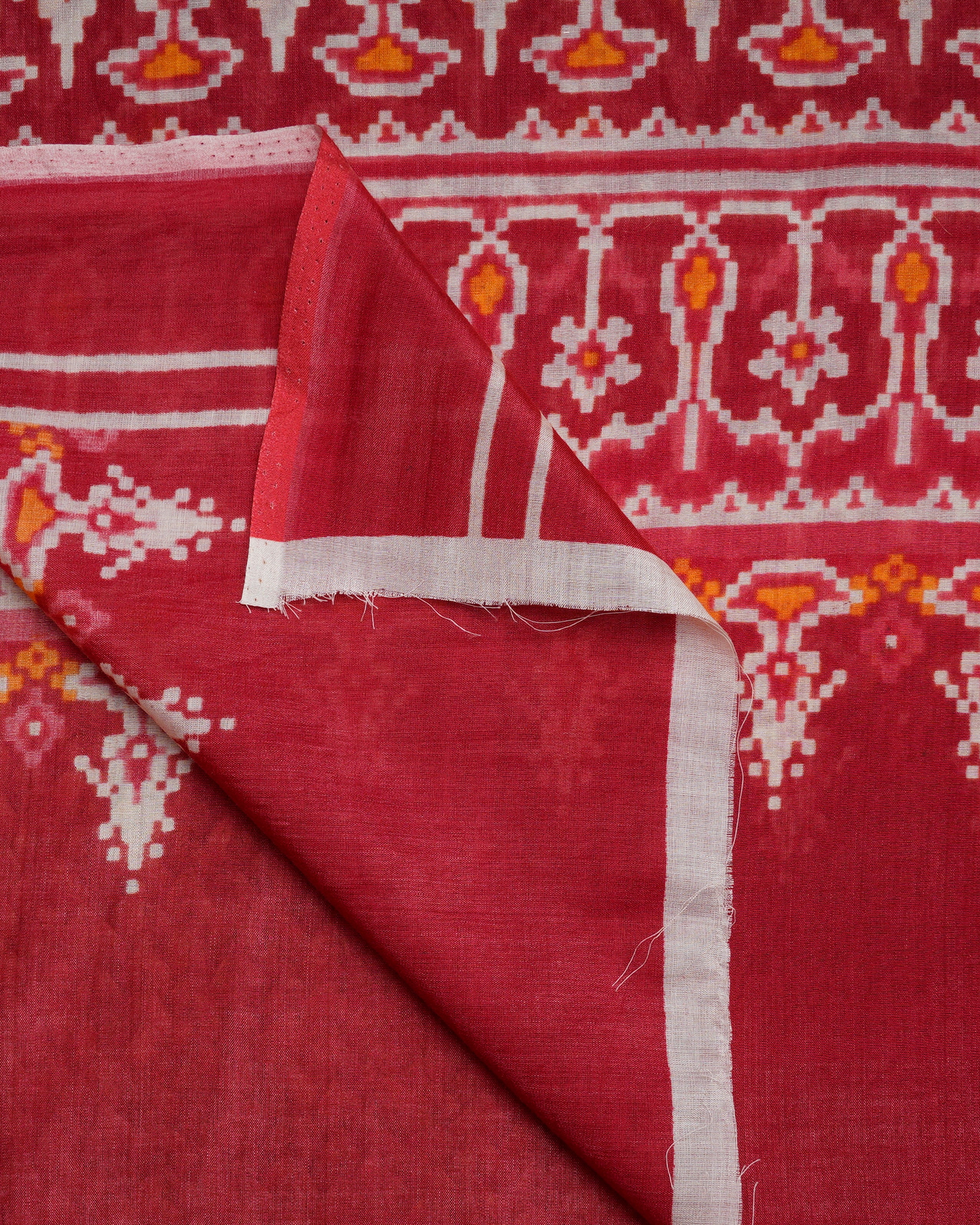 Red-Blue Traditional Pichwai & Patola Pattern Digital Print Tusser Chanderi Dupatta