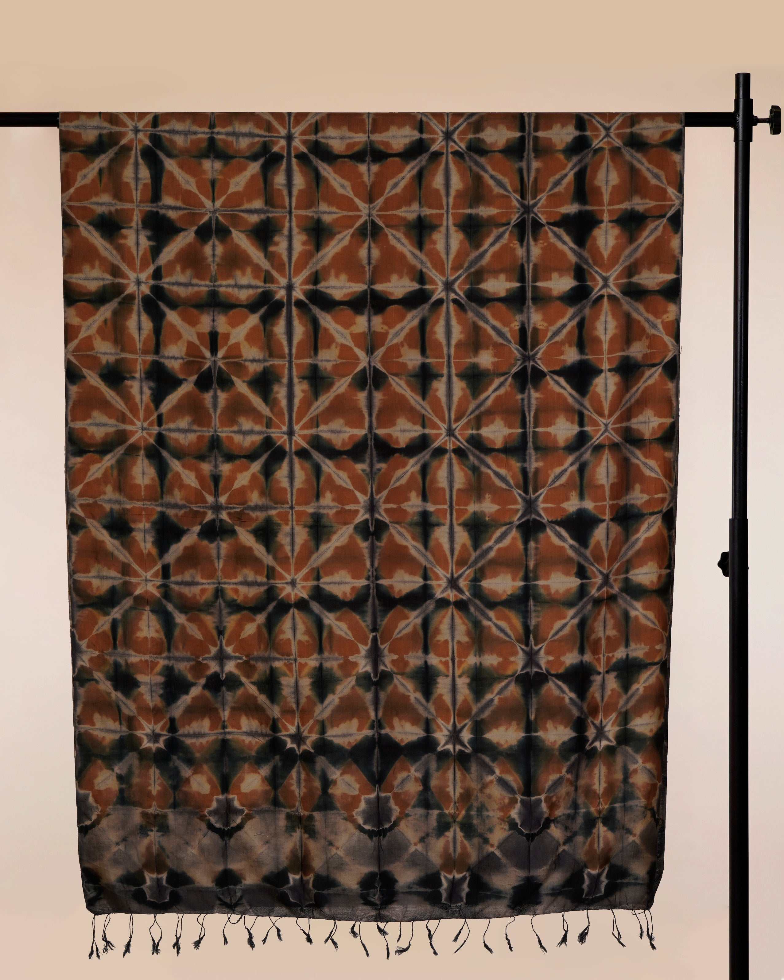 Brown-Black Color Tie and Dye Printed Silk Dupatta with Tassels