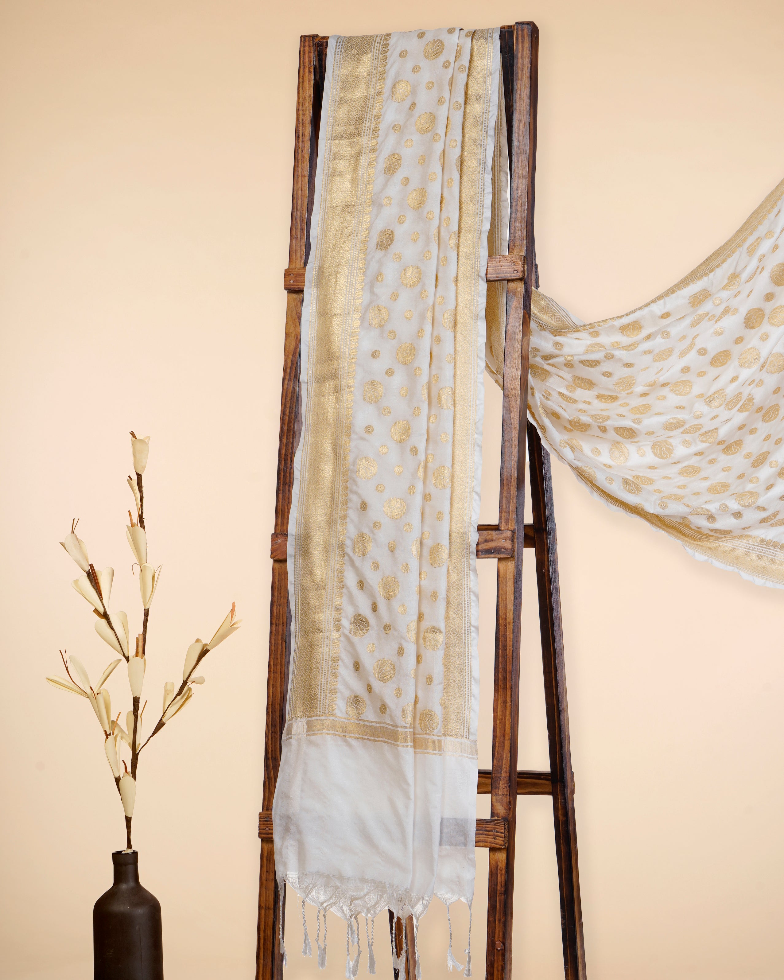 Off-White-Gold Dyeable All Over Pattern Banarasi Woven Dupatta