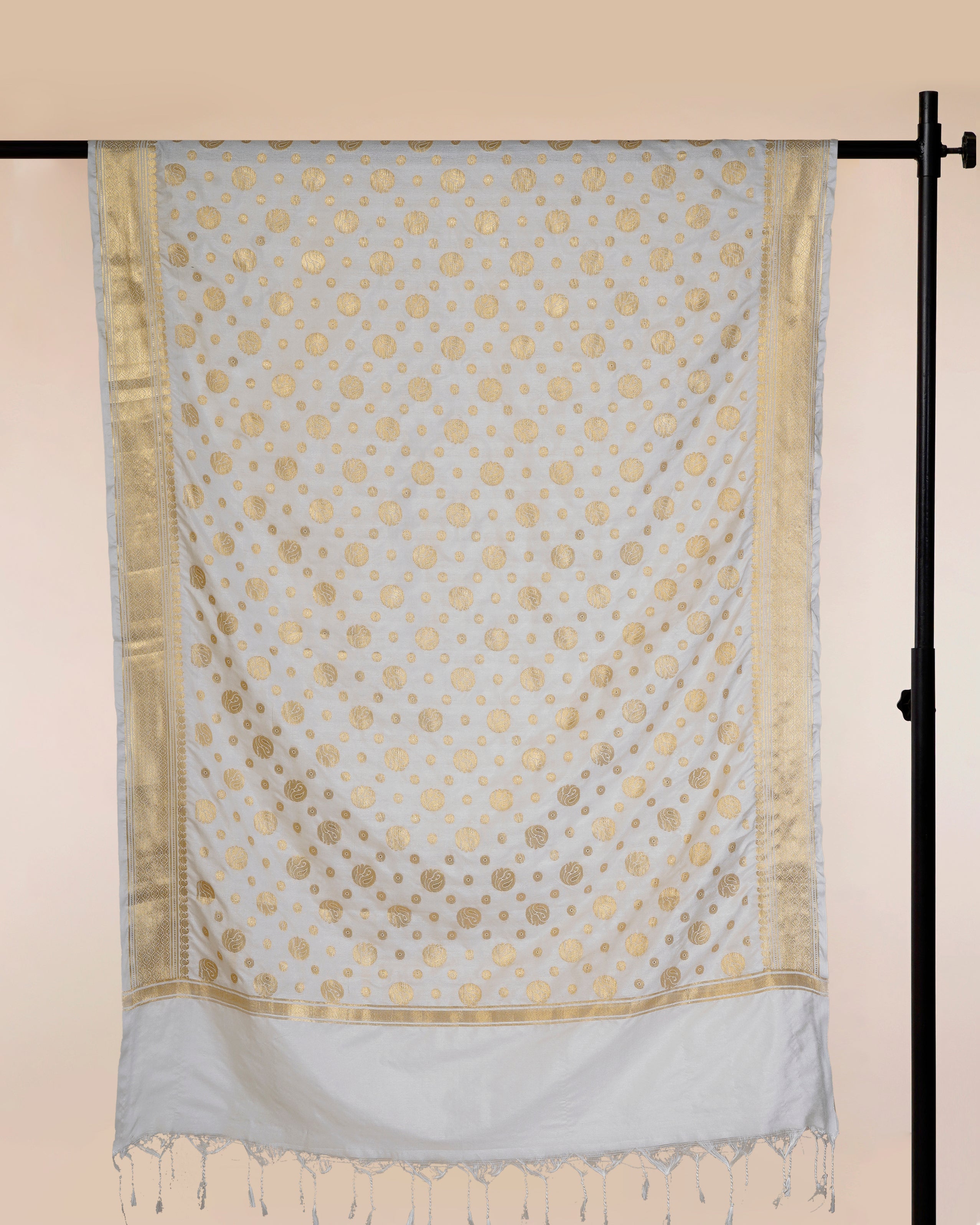 Off-White-Gold Dyeable All Over Pattern Banarasi Woven Dupatta