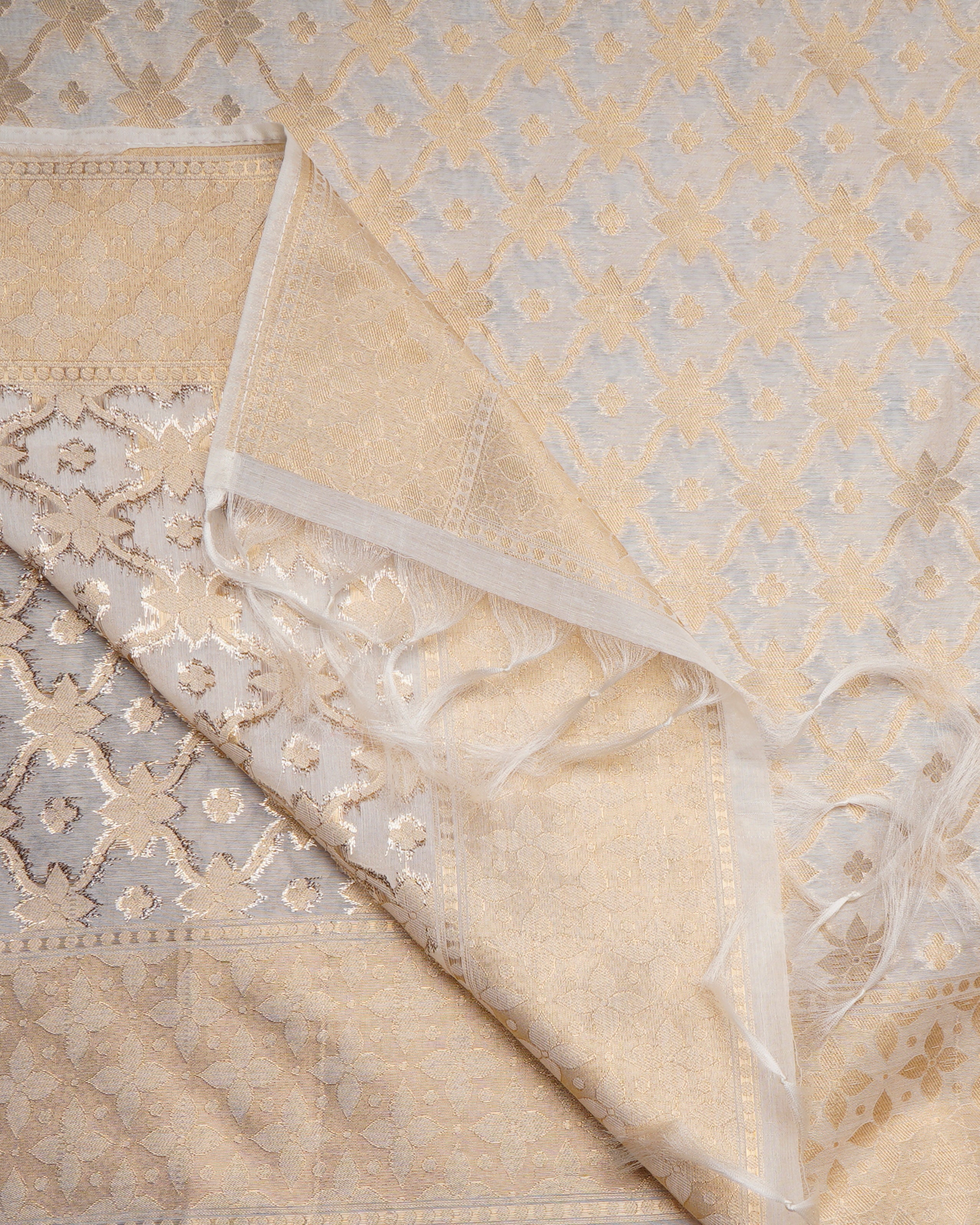 Off-White-Gold Dyeable All Over Pattern Banarasi Woven Dupatta