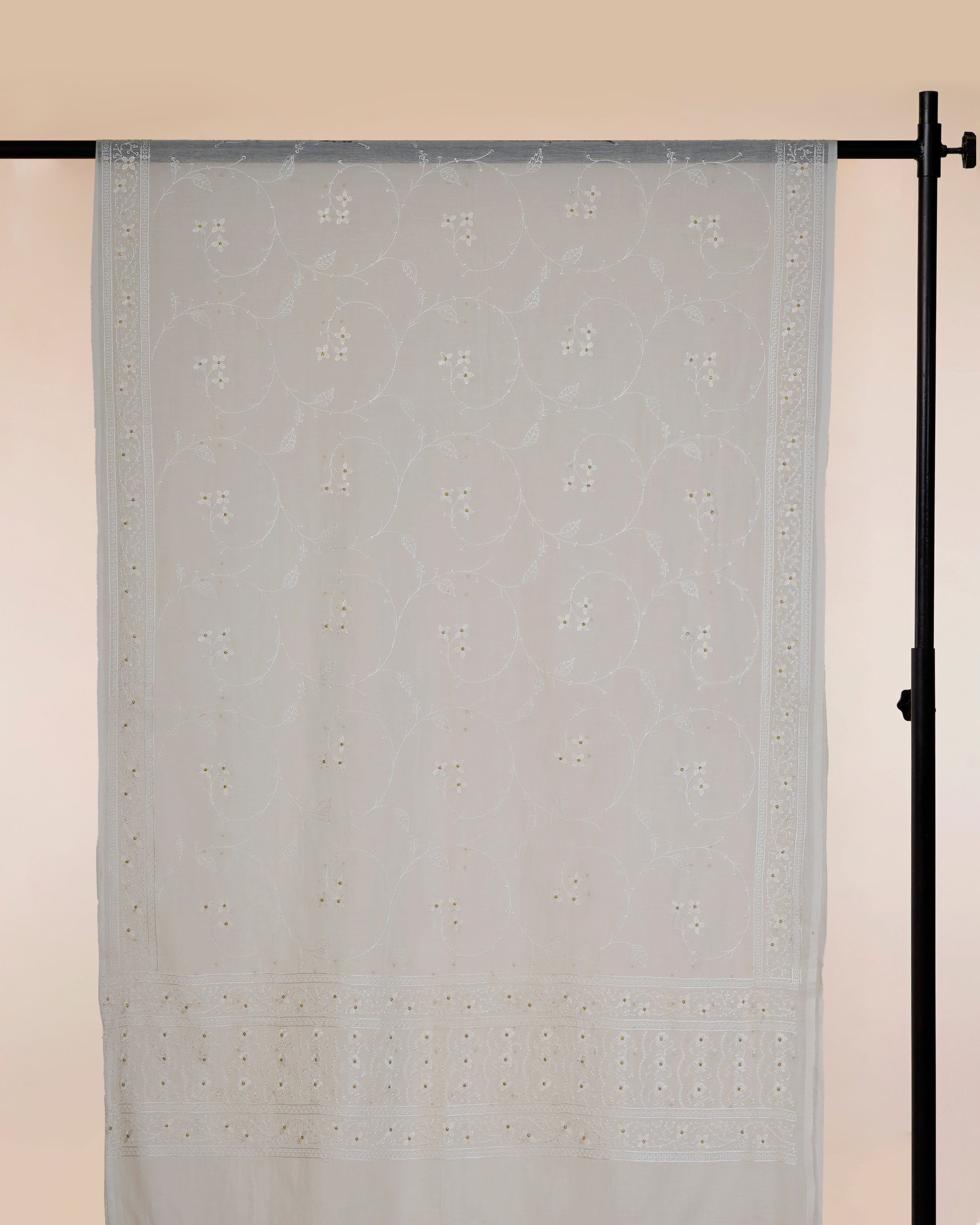 Off-White Dyeable All Over Pattern Embroidered Chanderi Dupatta