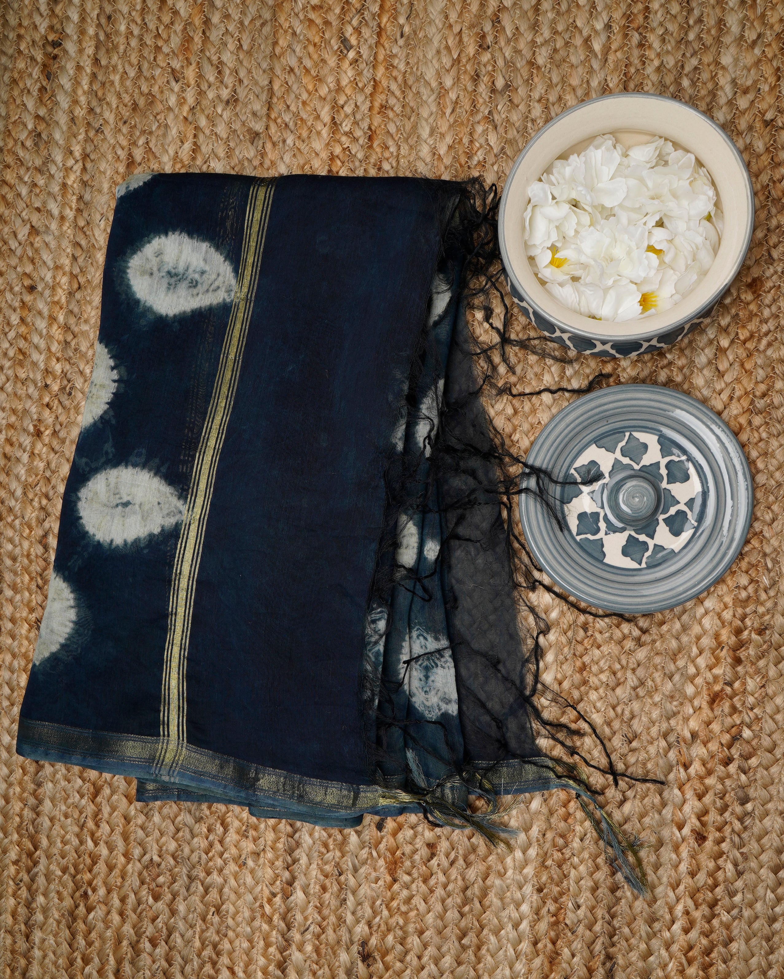 Wash Blue Natural Dye Hand Crafted Shibori Chanderi Dupatta