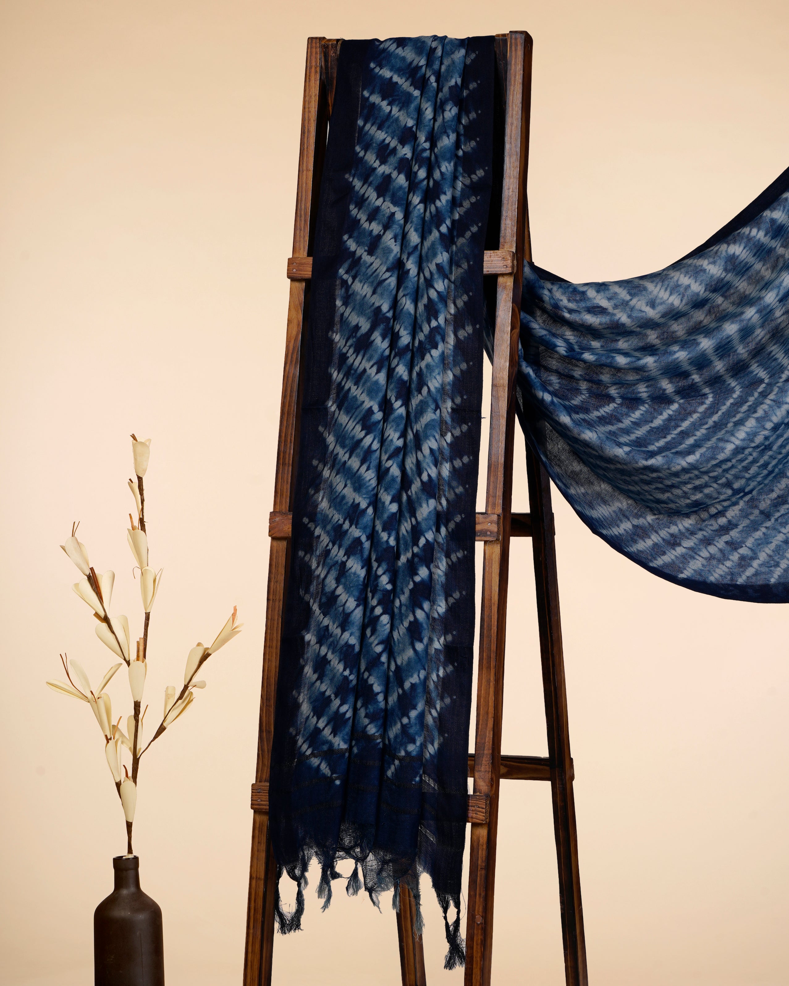 Navy Blue Natural Dye Hand Crafted Shibori Cotton Dupatta