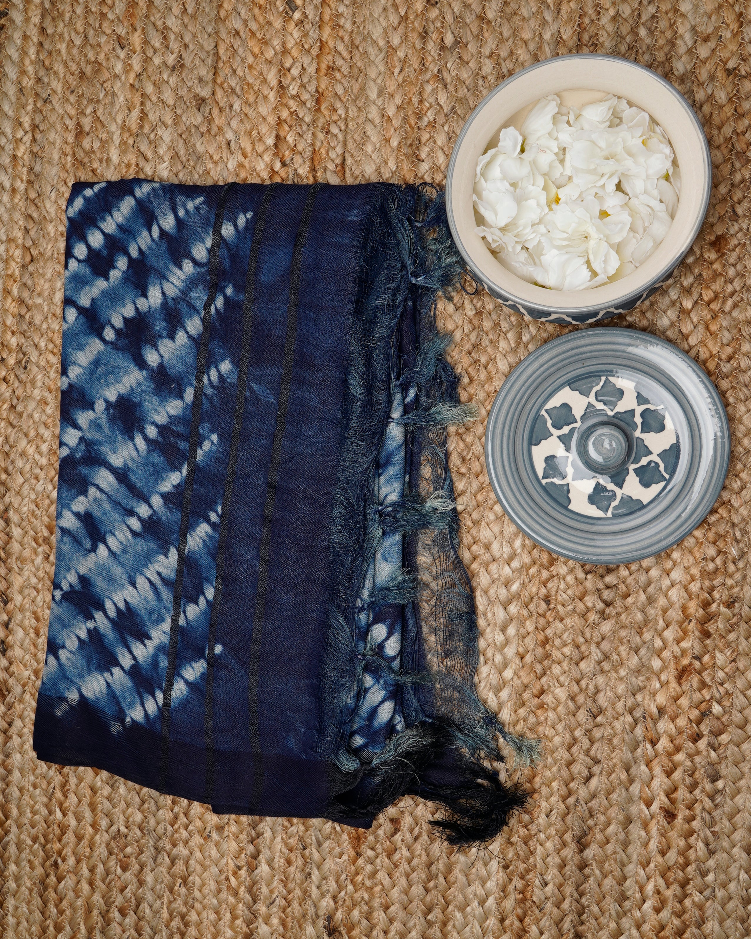 Navy Blue Natural Dye Hand Crafted Shibori Cotton Dupatta