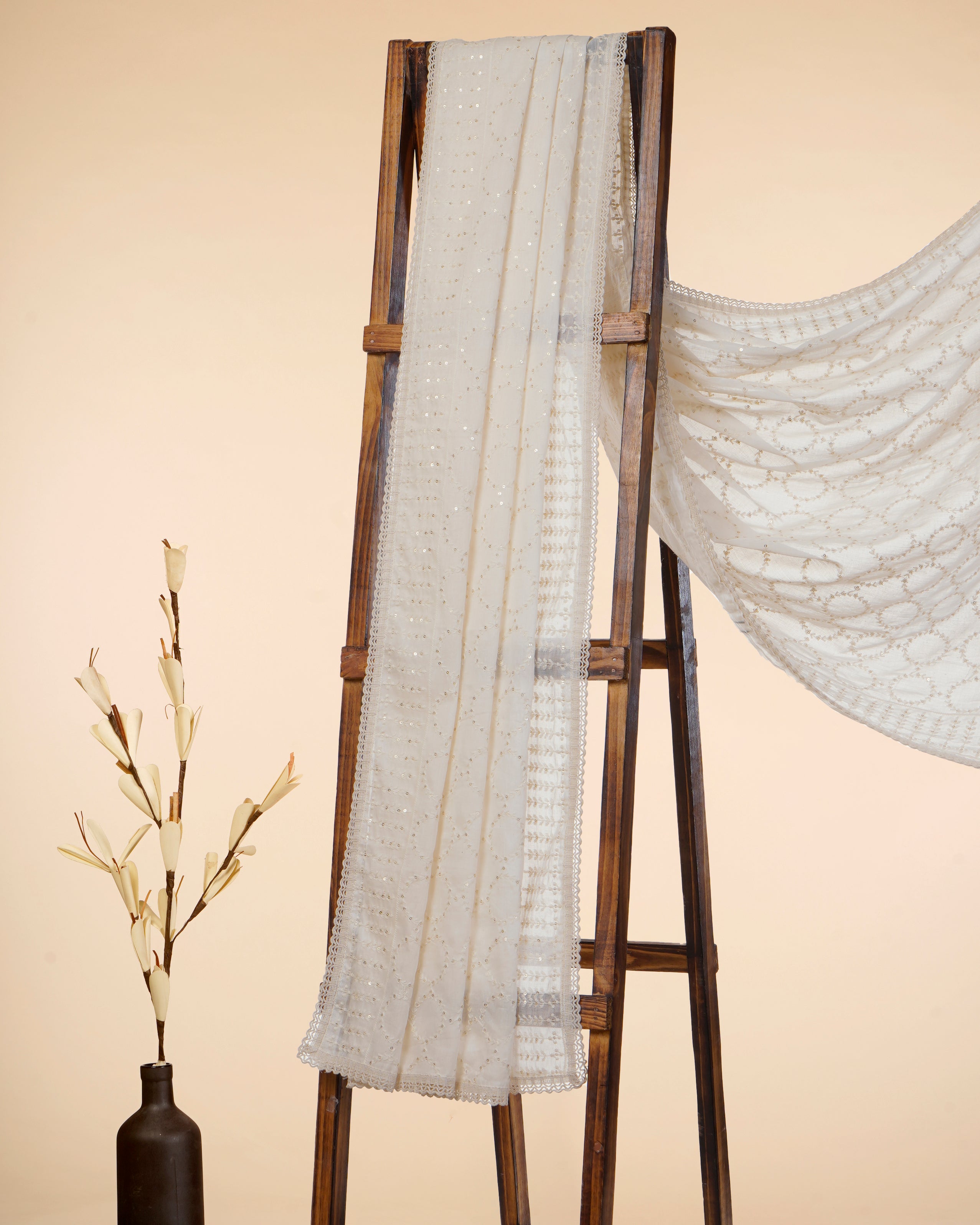 Off-White All Over Pattern Thread Embroidered Fancy Cotton Dupatta