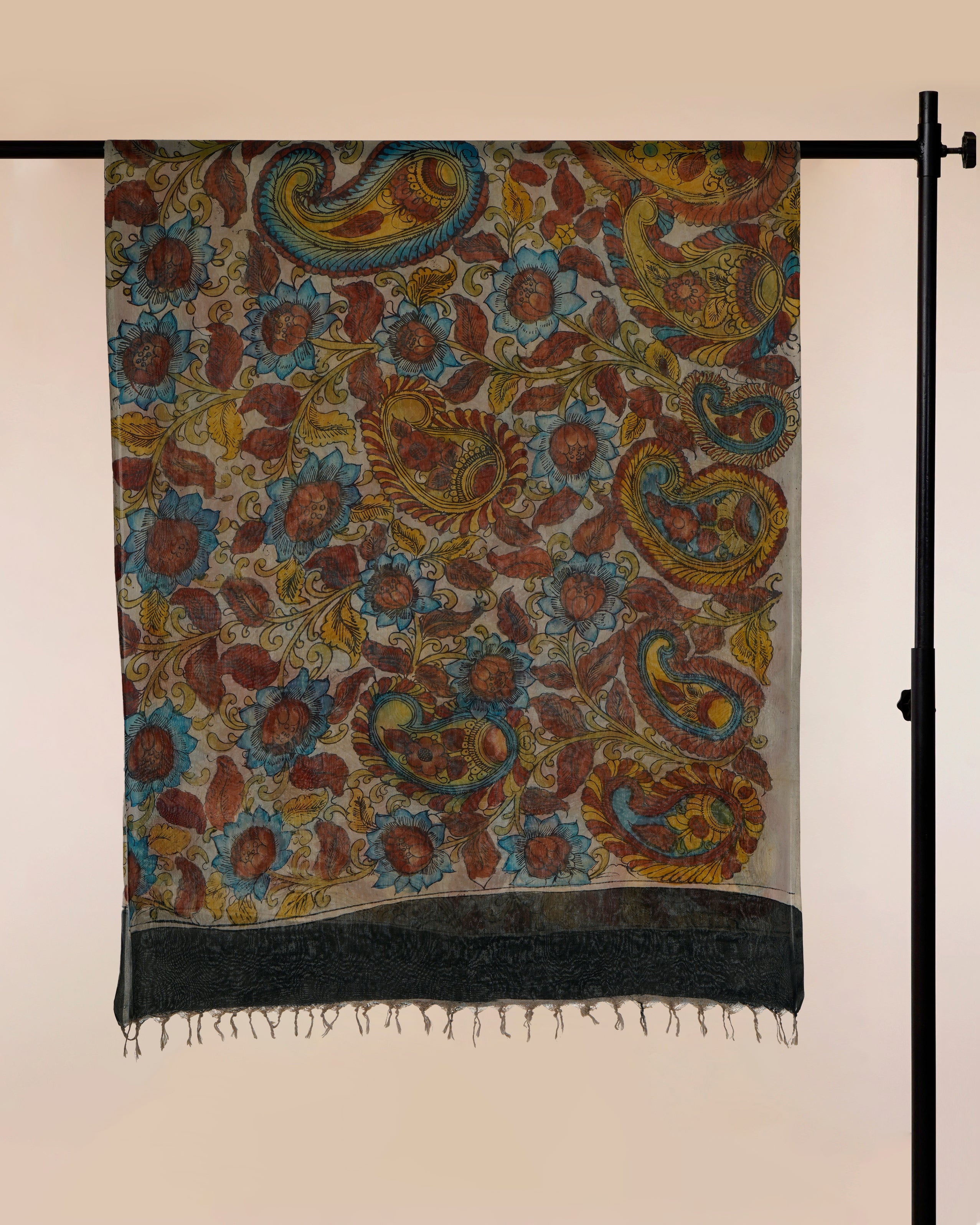 Multi Color Natural Dye Handcrafted Pen Kalamkari Silk-Cotton Dupatta