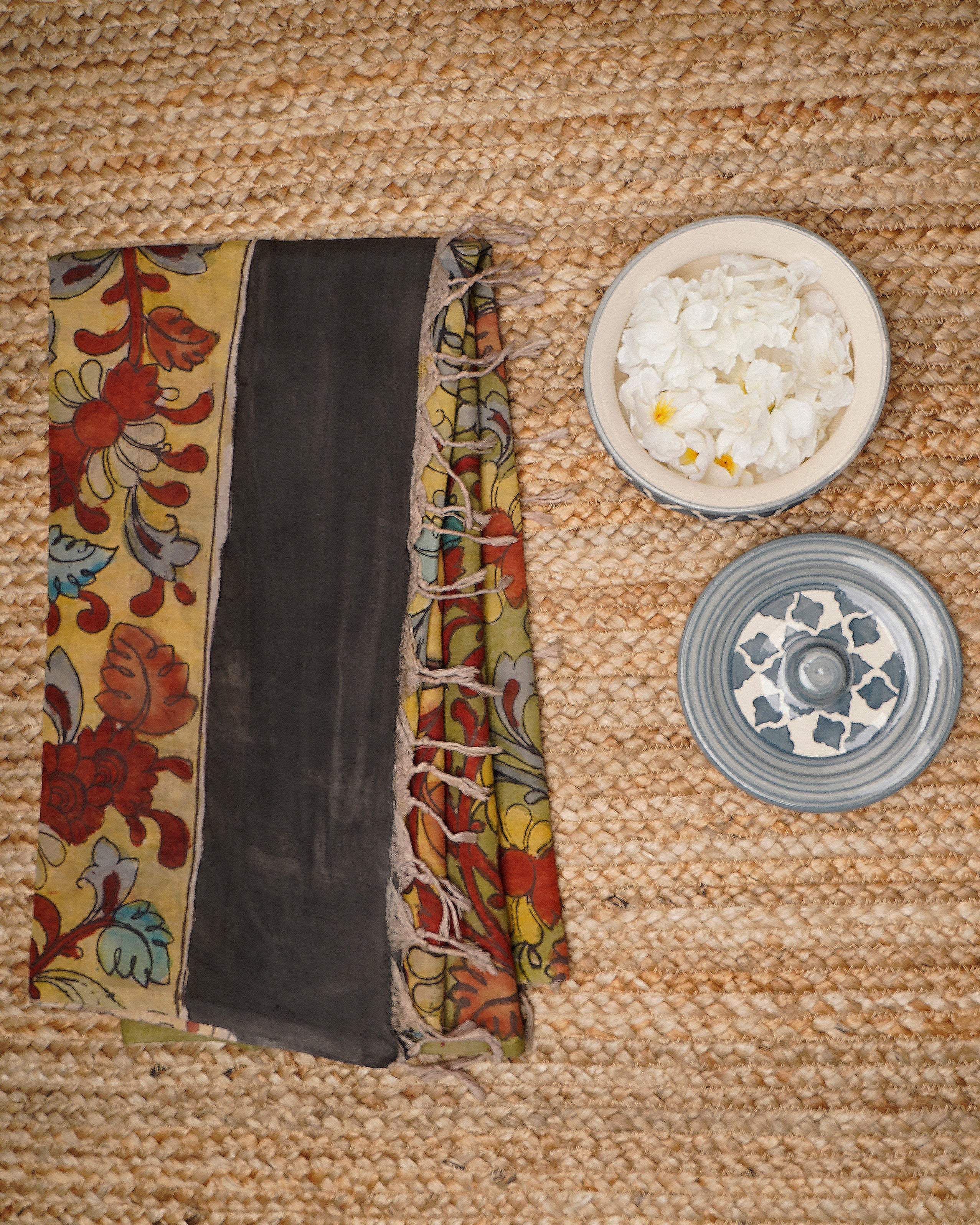Multi Color Natural Dye Handcrafted Pen Kalamkari Silk-Cotton Dupatta