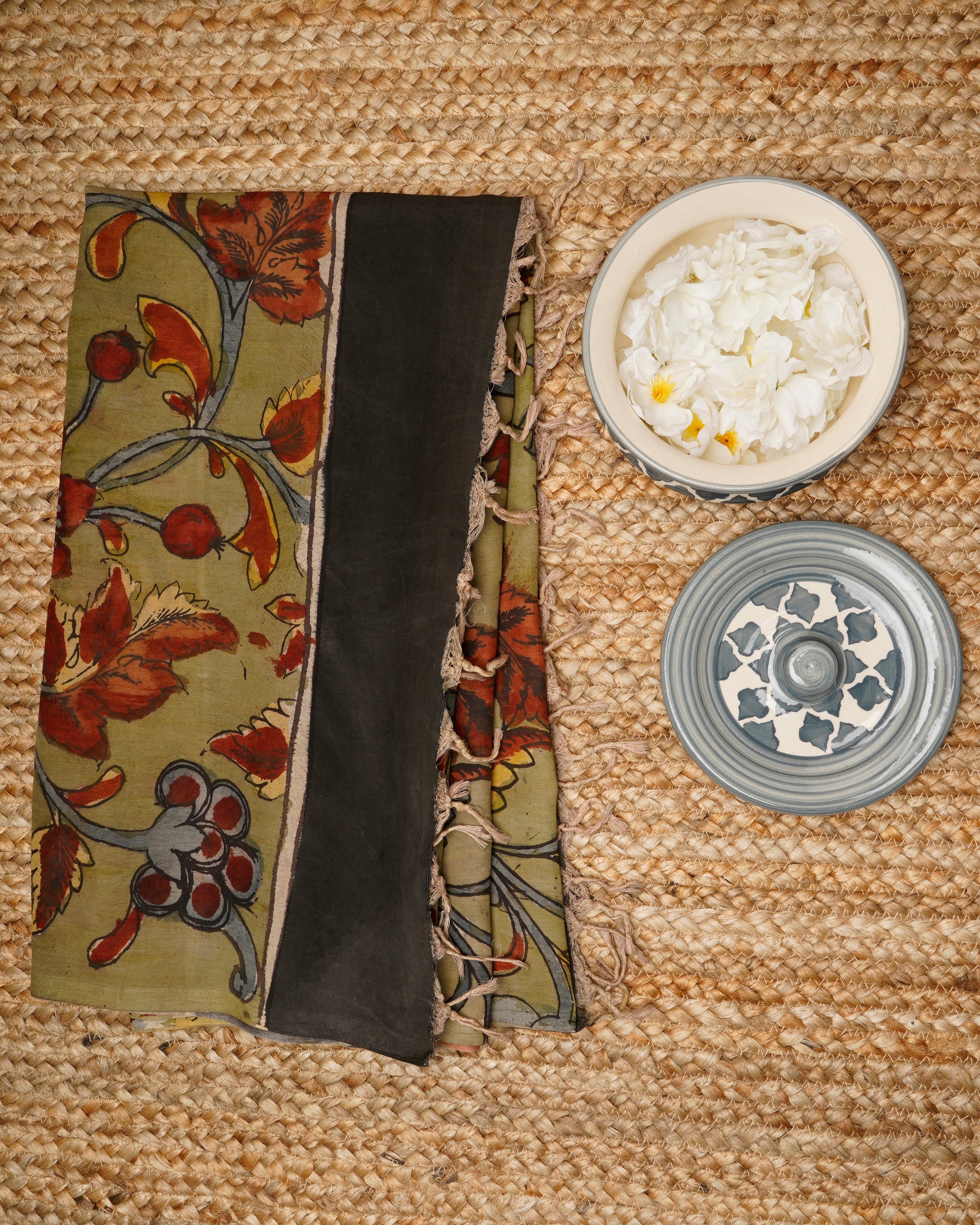 Multi Color Natural Dye Handcrafted Pen Kalamkari Silk-Cotton Dupatta