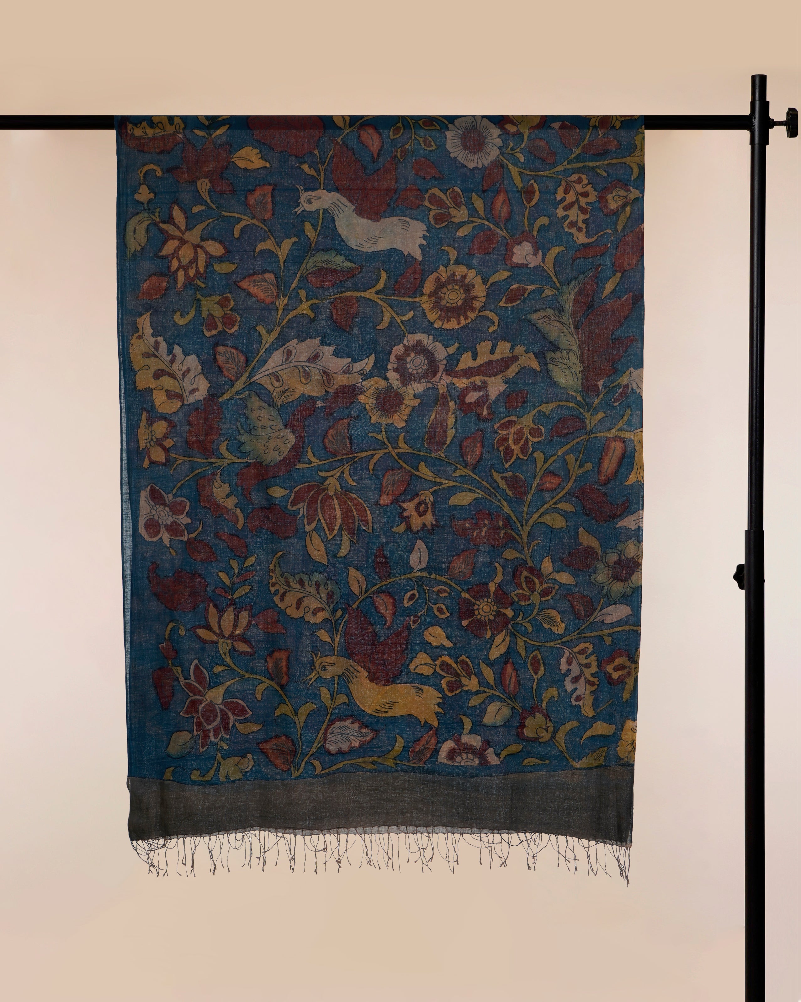 Multi Color Natural Dye Handcrafted Pen Kalamkari Silk-Cotton Dupatta