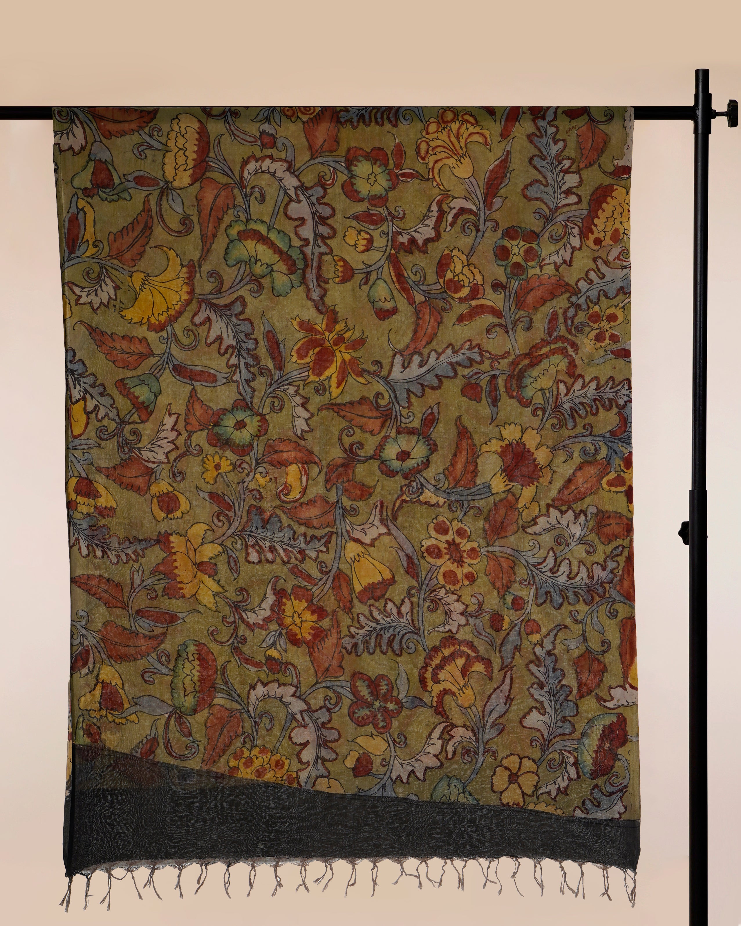 Multi Color Natural Dye Handcrafted Pen Kalamkari Silk-Cotton Dupatta