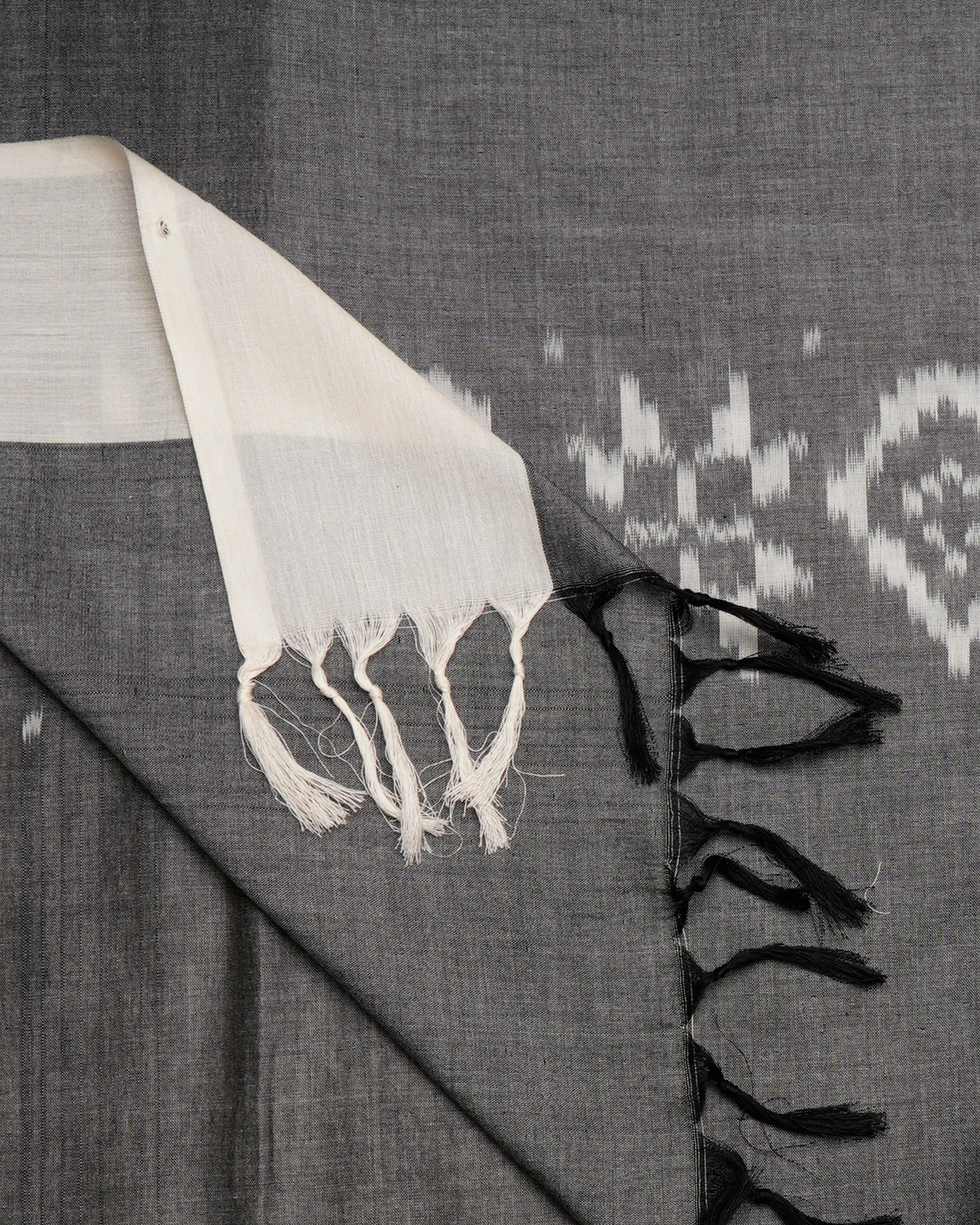 Grey Handwoven Ikat Cotton Dupatta
