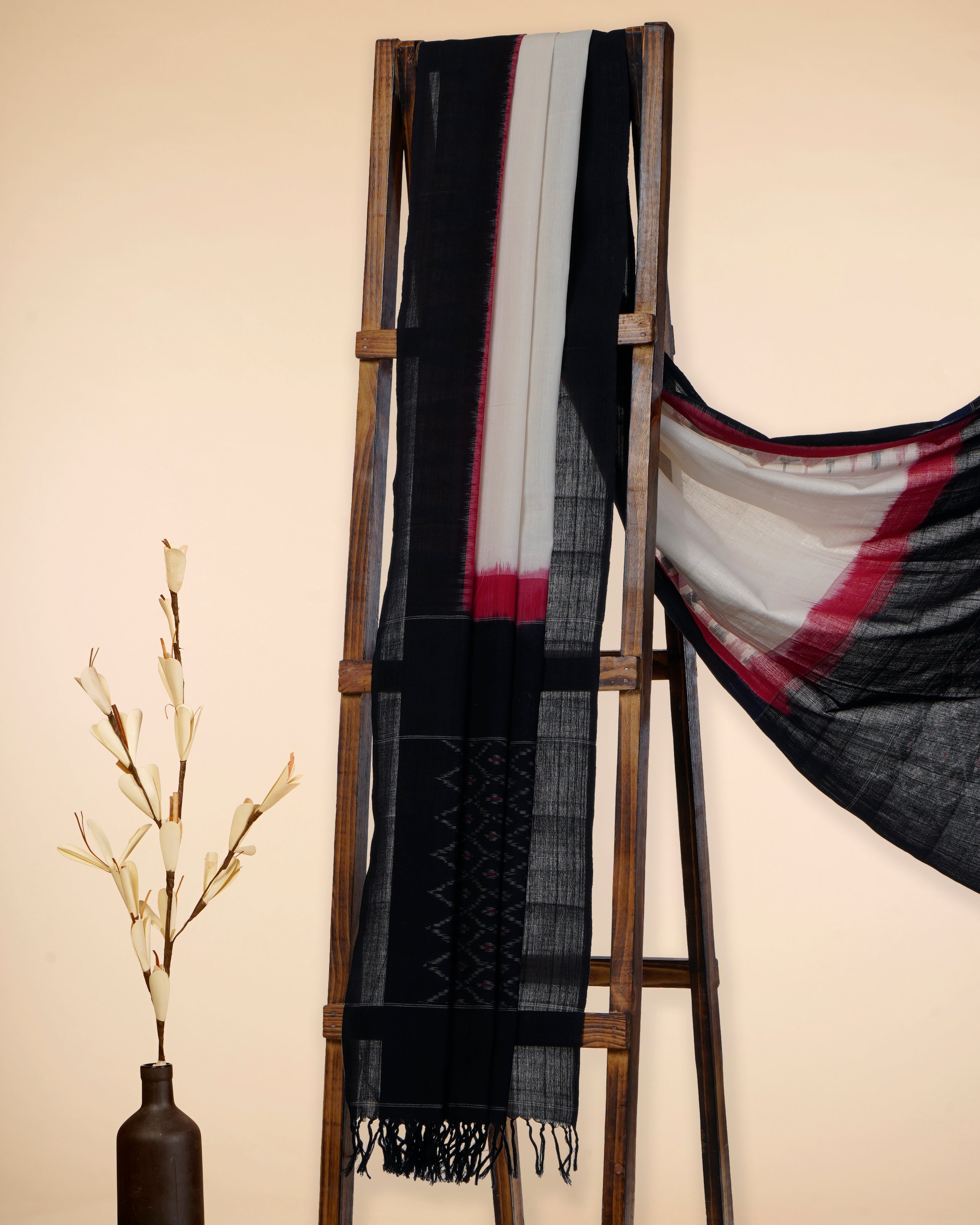 Black Handwoven Ikat Cotton Dupatta